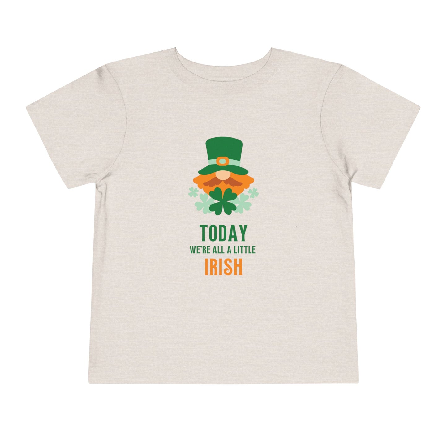Soft cotton toddler tee with leprechaun and Today We're All a Little Irish message. Perfect for St. Patrick's Day celebrations. Sizes 2T-5T. Heather Dust