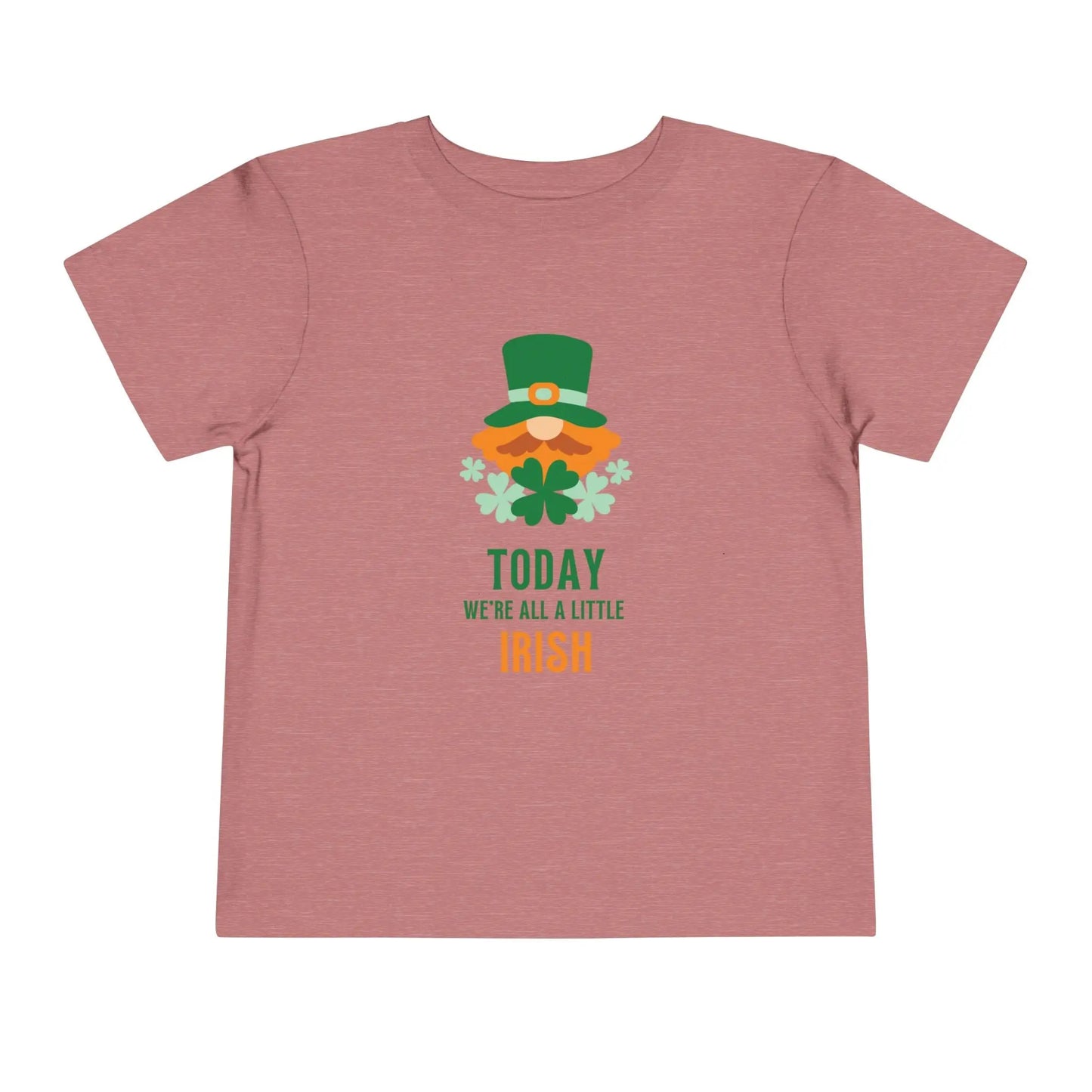 Soft cotton toddler tee with leprechaun and Today We're All a Little Irish message. Perfect for St. Patrick's Day celebrations. Sizes 2T-5T. Heather Mauve