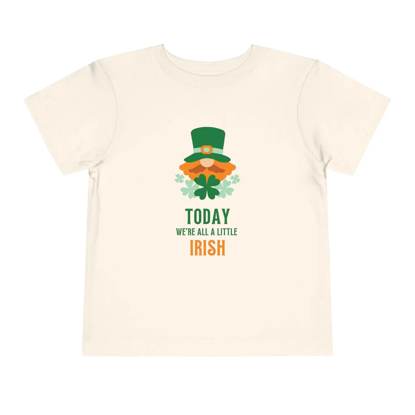 Soft cotton toddler tee with leprechaun and Today We're All a Little Irish message. Perfect for St. Patrick's Day celebrations. Sizes 2T-5T. Natural