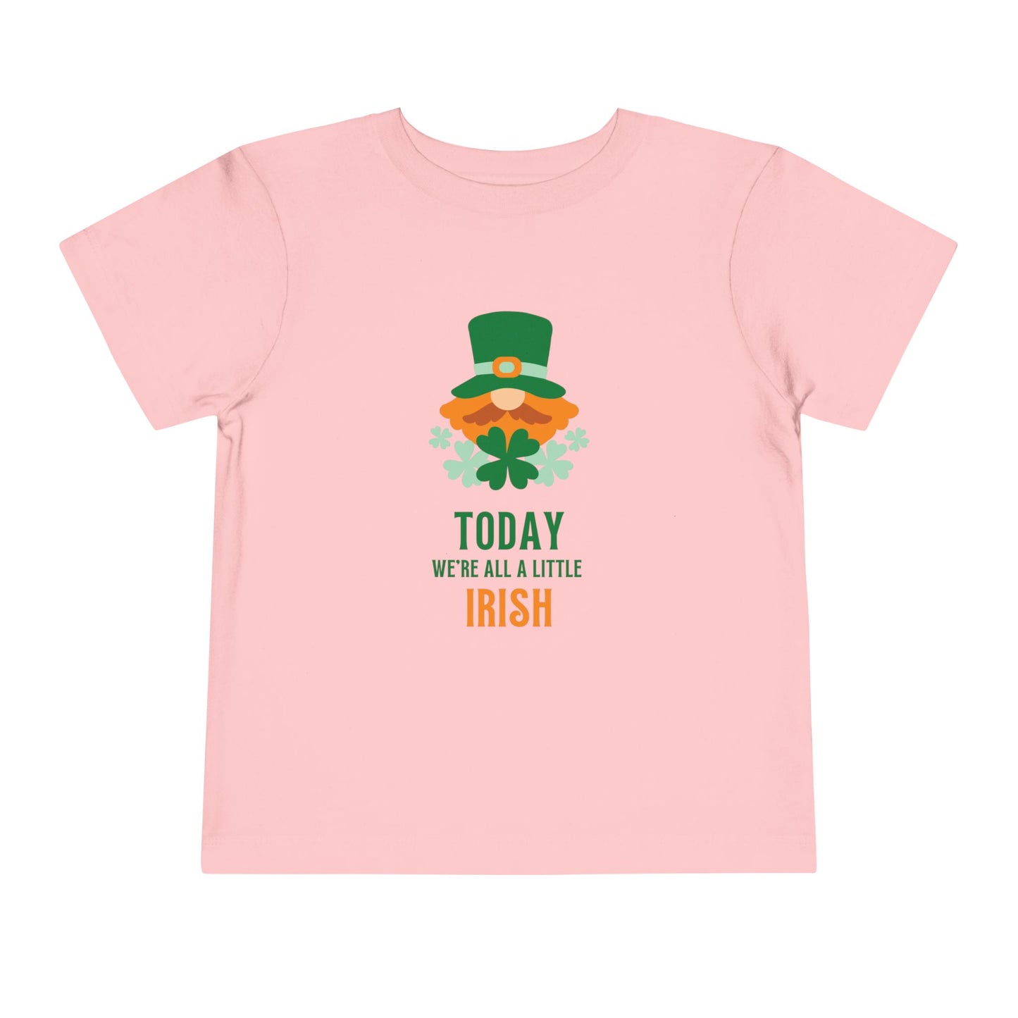 Soft cotton toddler tee with leprechaun and Today We're All a Little Irish message. Perfect for St. Patrick's Day celebrations. Sizes 2T-5T. Pink