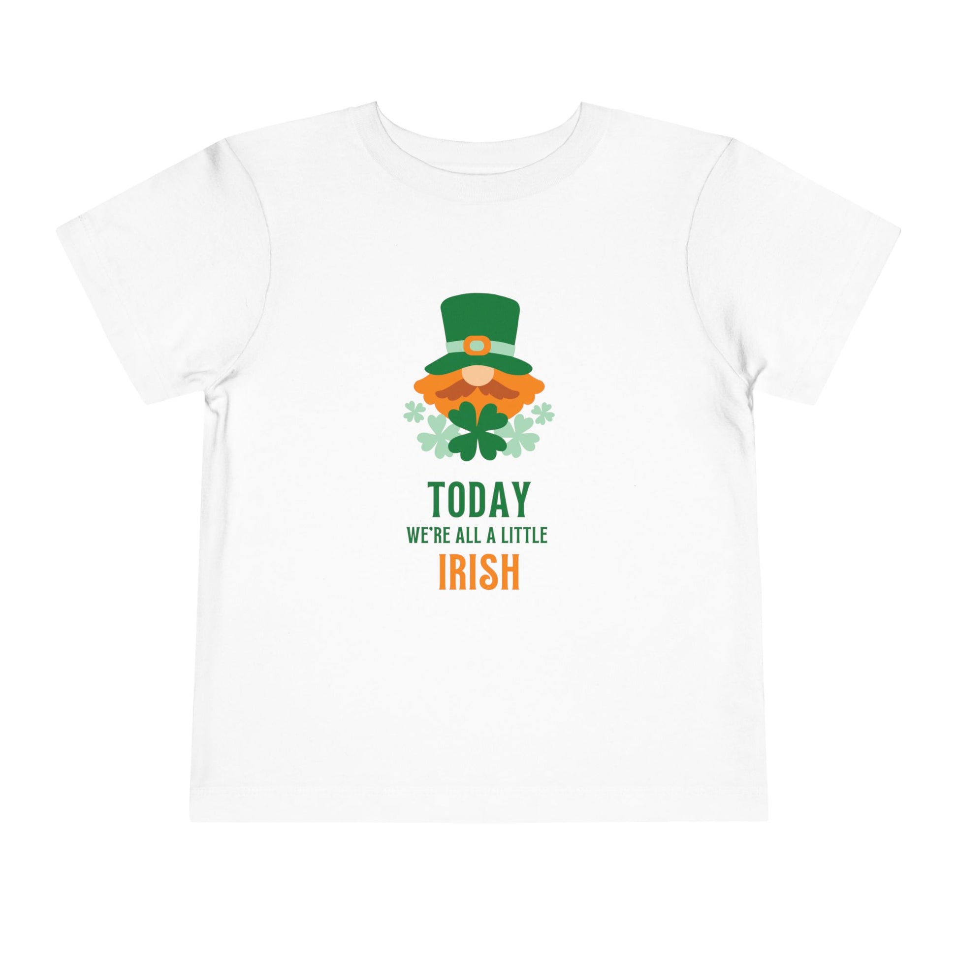 Soft cotton toddler tee with leprechaun and Today We're All a Little Irish message. Perfect for St. Patrick's Day celebrations. Sizes 2T-5T. White