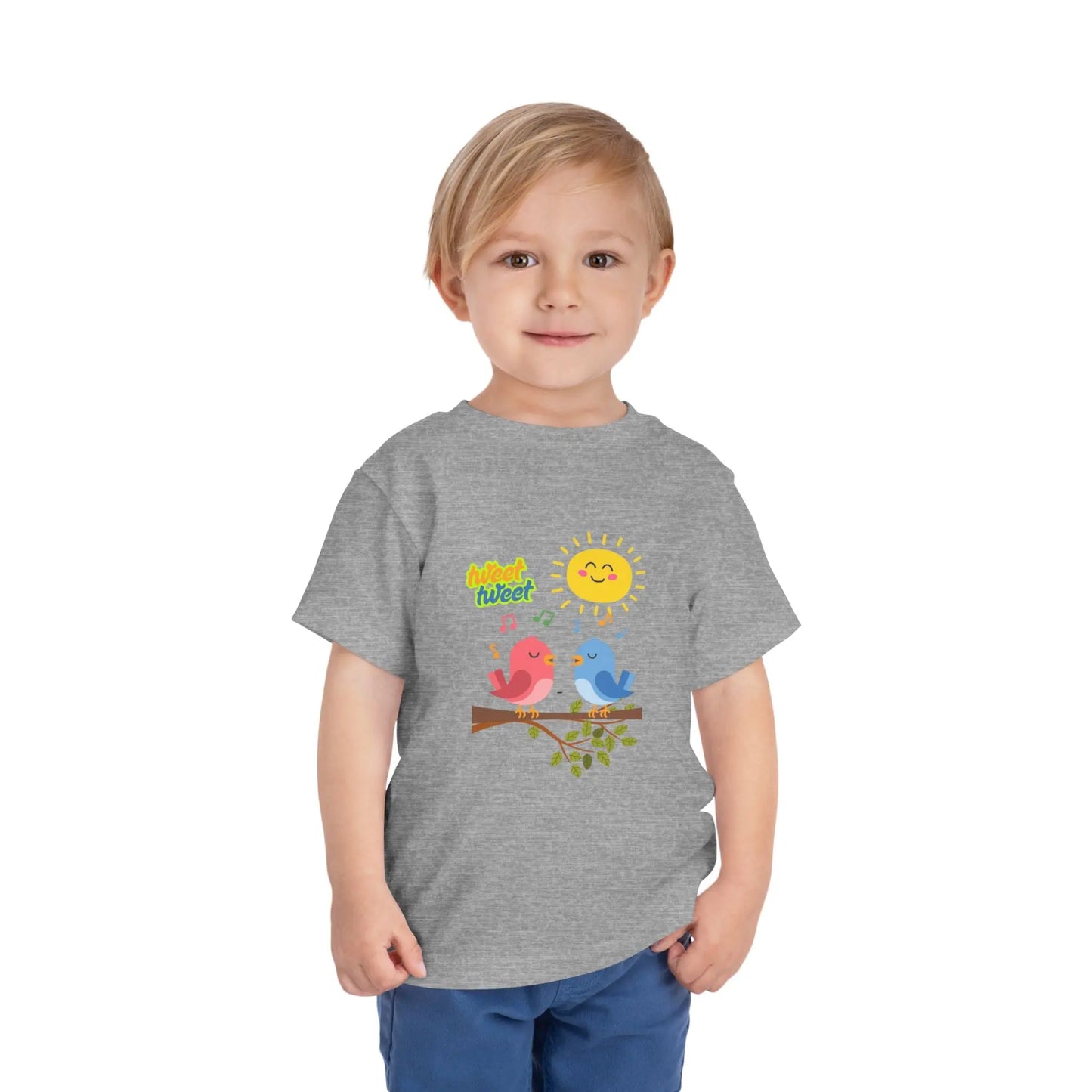  Soft, lightweight toddler tee with cheerful singing birds & sunny design. Tear-away label, sizes 2T–5T. Perfect for playful days & gifting. Athletic Heather