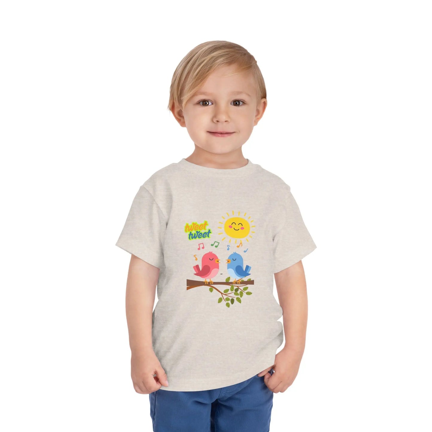  Soft, lightweight toddler tee with cheerful singing birds & sunny design. Tear-away label, sizes 2T–5T. Perfect for playful days & gifting. Heather Dust