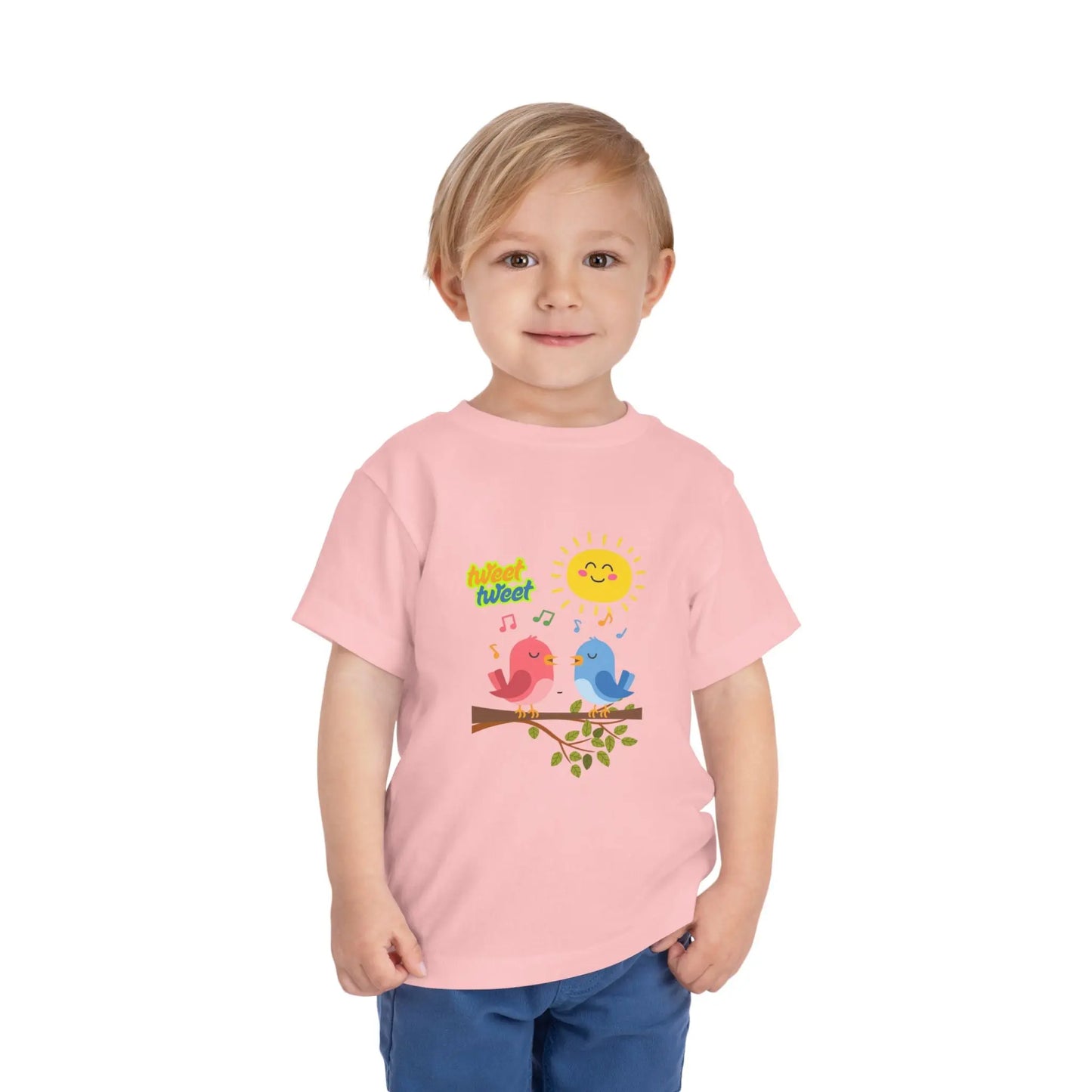  Soft, lightweight toddler tee with cheerful singing birds & sunny design. Tear-away label, sizes 2T–5T. Perfect for playful days & gifting. Pink