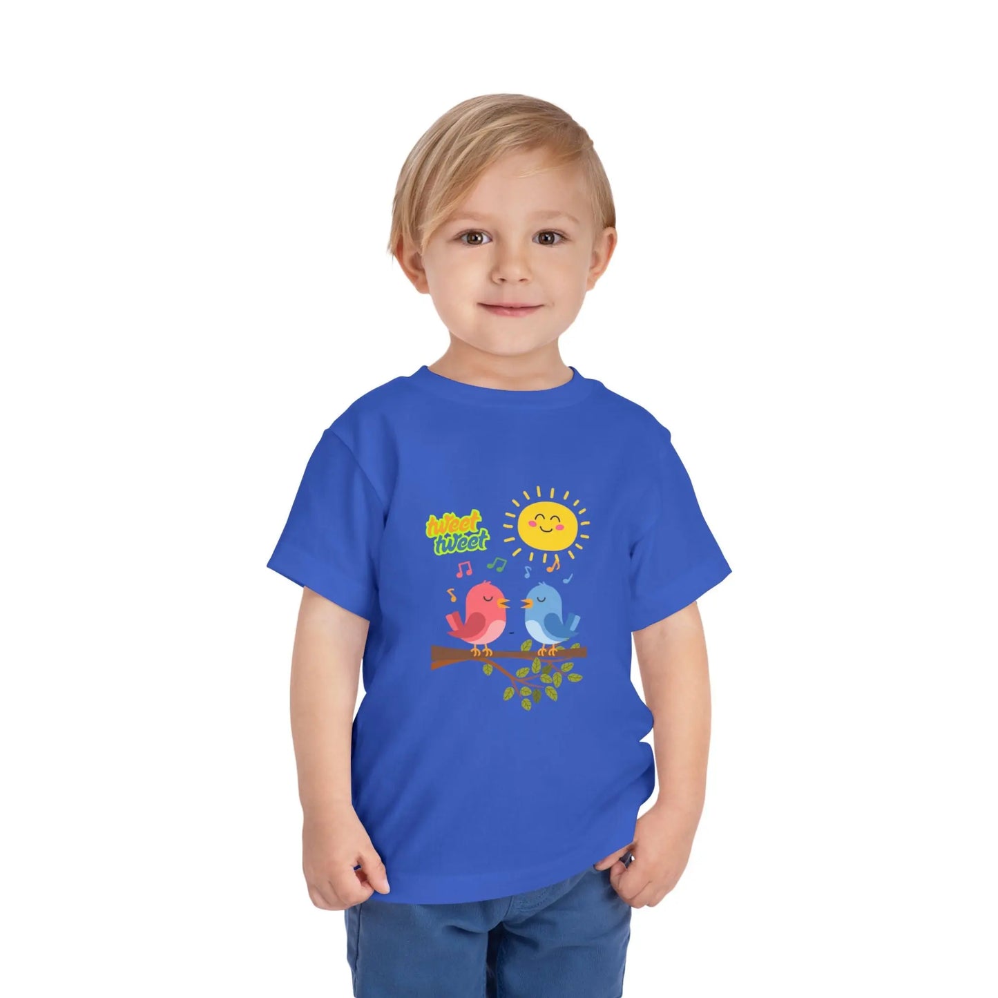  Soft, lightweight toddler tee with cheerful singing birds & sunny design. Tear-away label, sizes 2T–5T. Perfect for playful days & gifting. True Royal