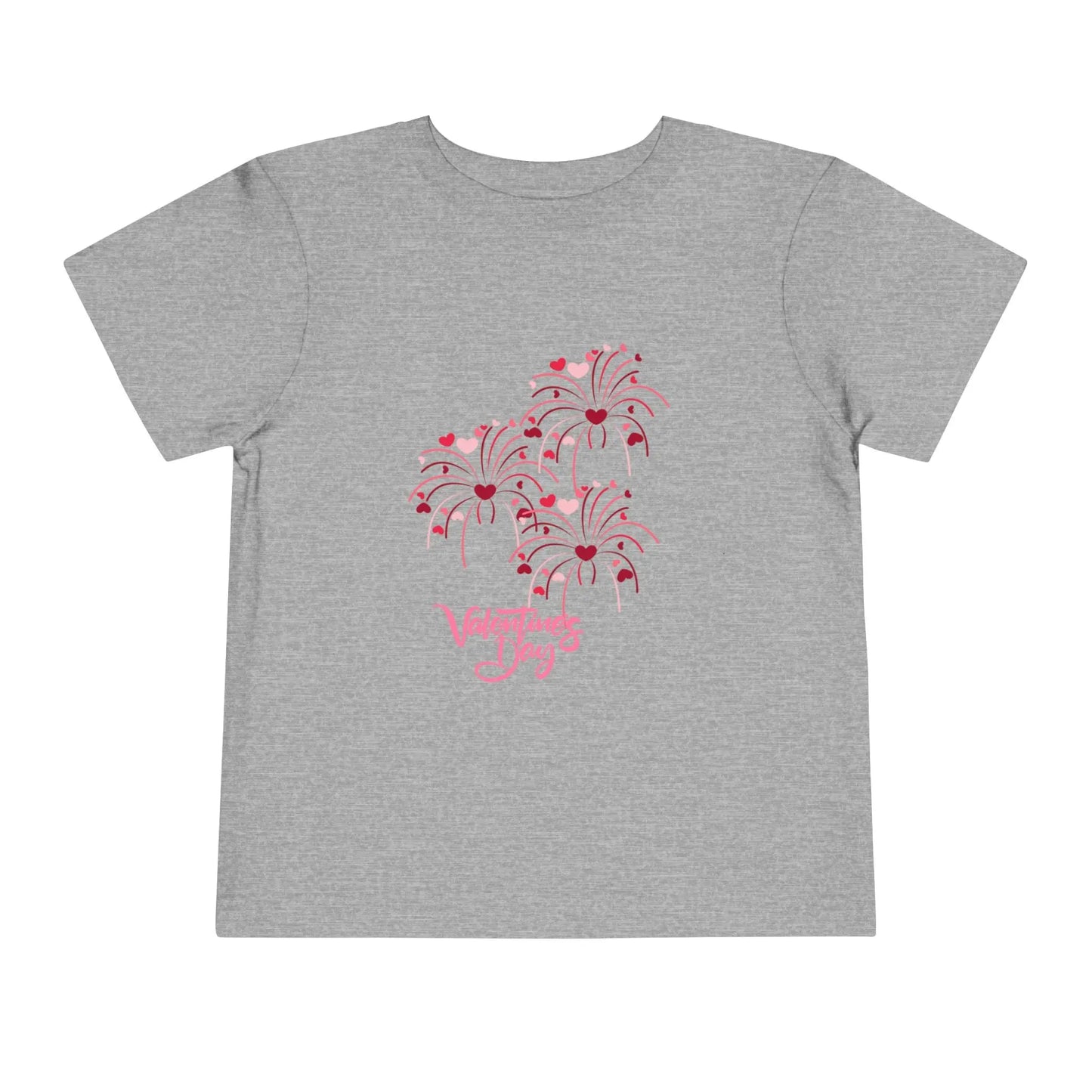 Soft cotton toddler tee with pink and red heart-firing flowers and Happy Valentine's Day badge. Perfect for Valentine's celebrations. Sizes 2T-5T.
Athletic Heather