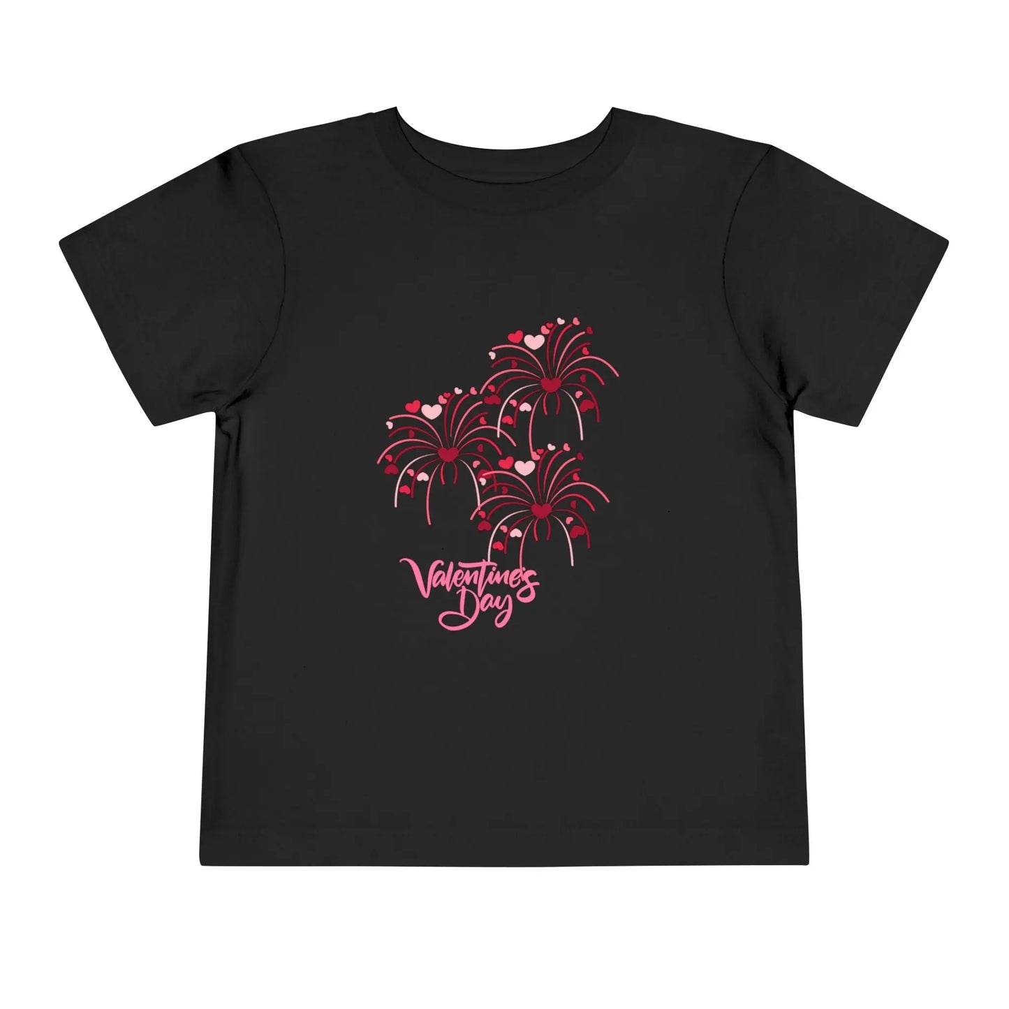 Soft cotton toddler tee with pink and red heart-firing flowers and Happy Valentine's Day badge. Perfect for Valentine's celebrations. Sizes 2T-5T.
Black