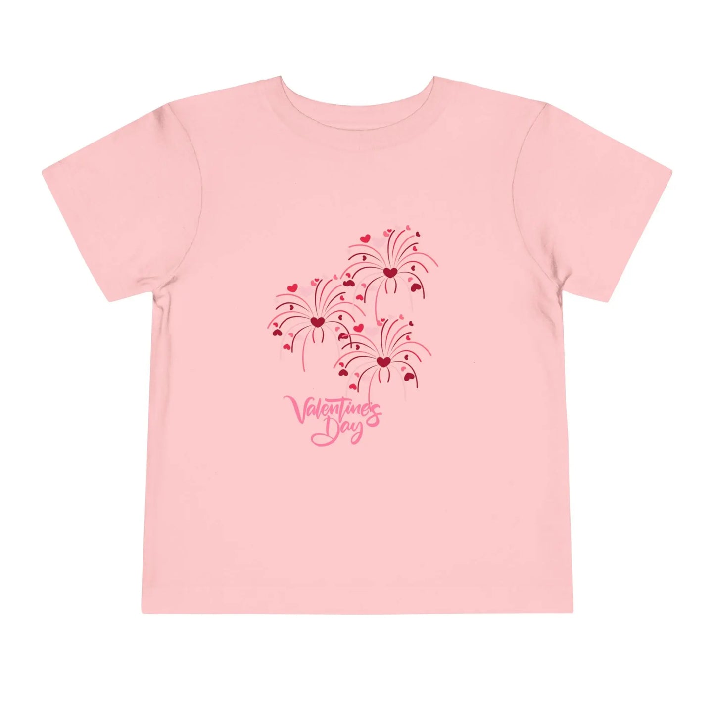 Soft cotton toddler tee with pink and red heart-firing flowers and Happy Valentine's Day badge. Perfect for Valentine's celebrations. Sizes 2T-5T.
Pink