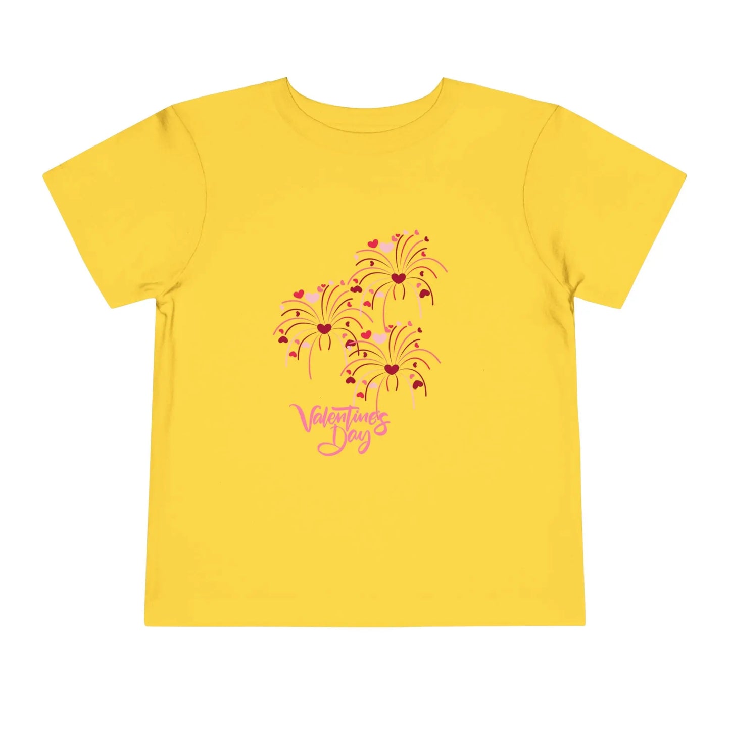 Soft cotton toddler tee with pink and red heart-firing flowers and Happy Valentine's Day badge. Perfect for Valentine's celebrations. Sizes 2T-5T.
Yellow