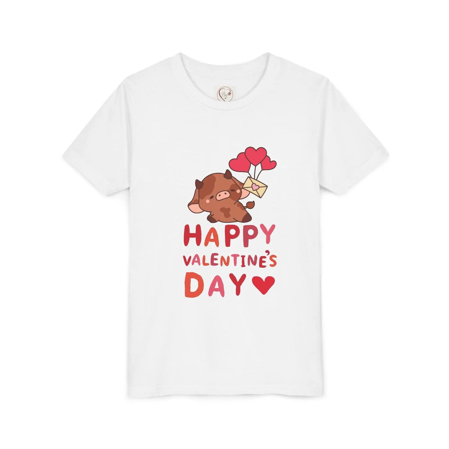 Adorable Valentine's Day youth tee featuring a cute boar with hearts. Unique, fun design perfect for school parties, celebrations & spreading love.
White