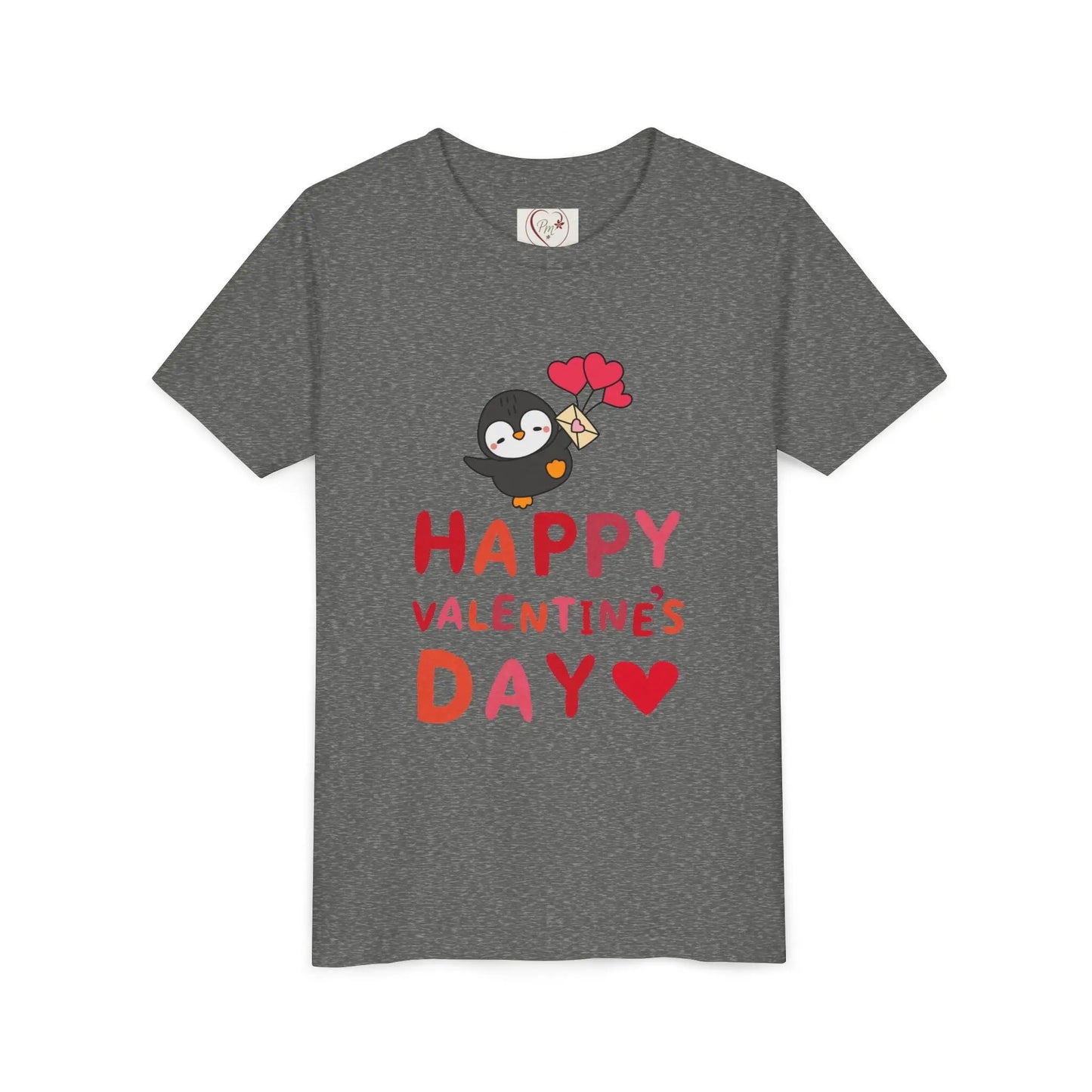 Adorable Valentine's Day youth tee featuring a cute penguin with pink hearts. Unique, fun design perfect for school parties & spreading love.
Deep Heather