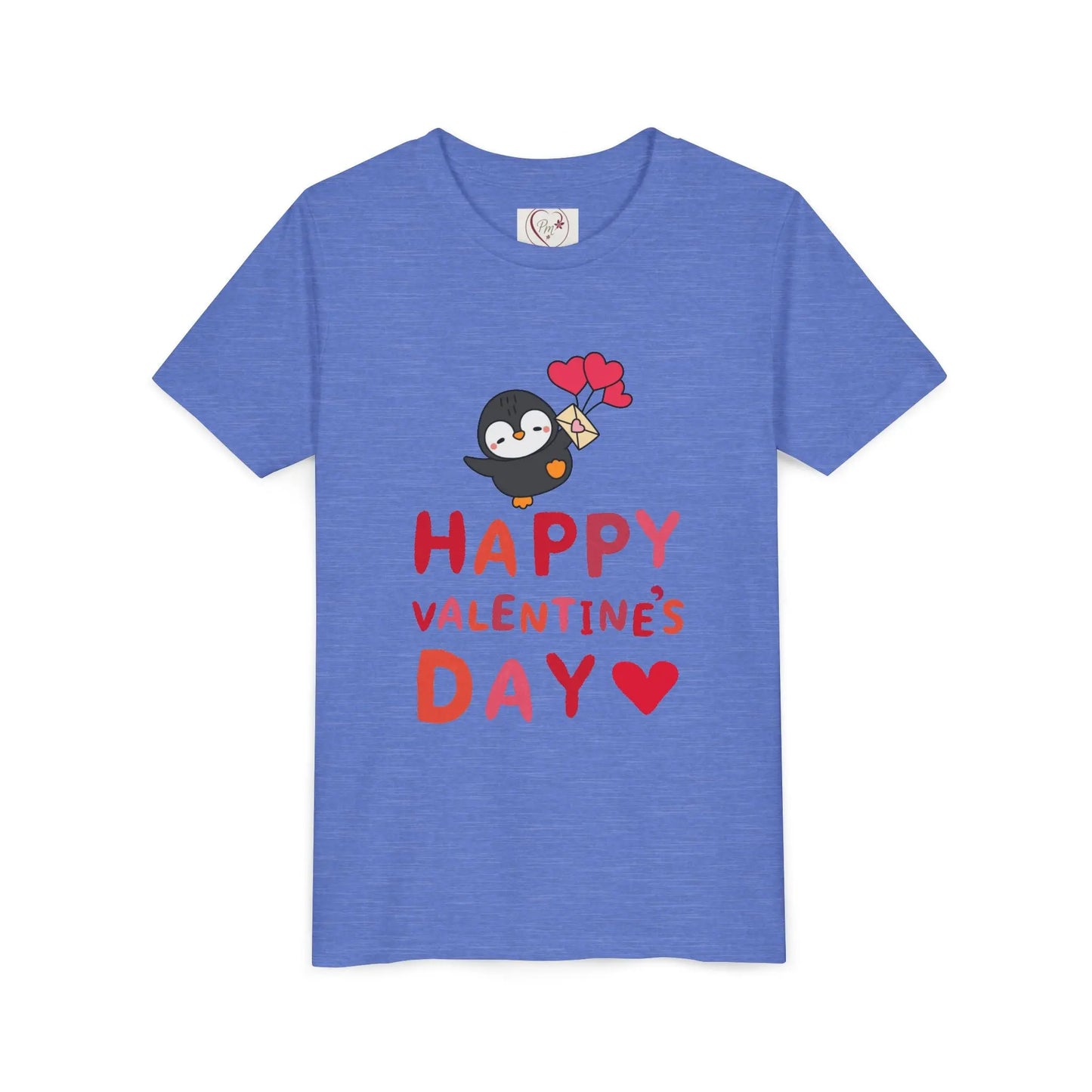 Adorable Valentine's Day youth tee featuring a cute penguin with pink hearts. Unique, fun design perfect for school parties & spreading love.
Heather Columbia Blue