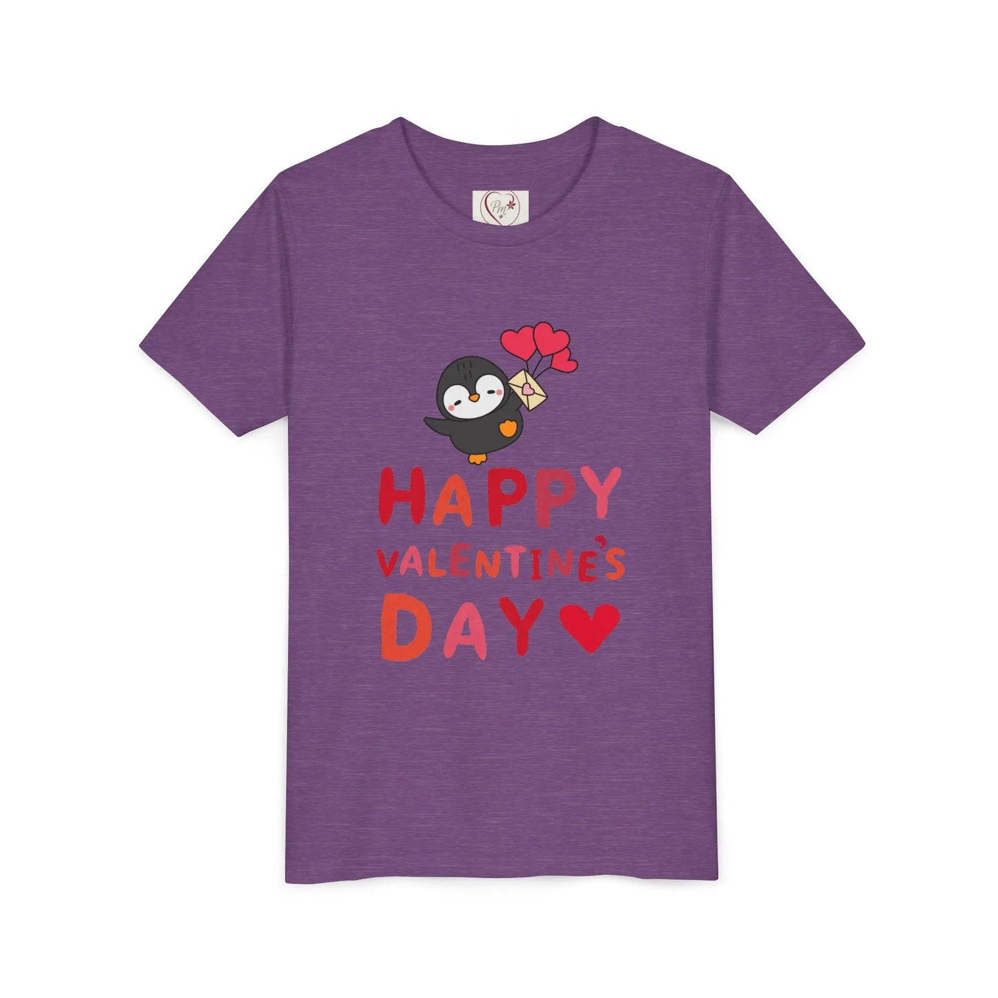 Adorable Valentine's Day youth tee featuring a cute penguin with pink hearts. Unique, fun design perfect for school parties & spreading love.
Heather Team Purple