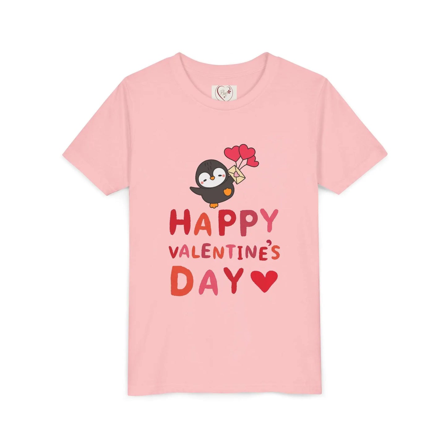 Adorable Valentine's Day youth tee featuring a cute penguin with pink hearts. Unique, fun design perfect for school parties & spreading love.
Pink