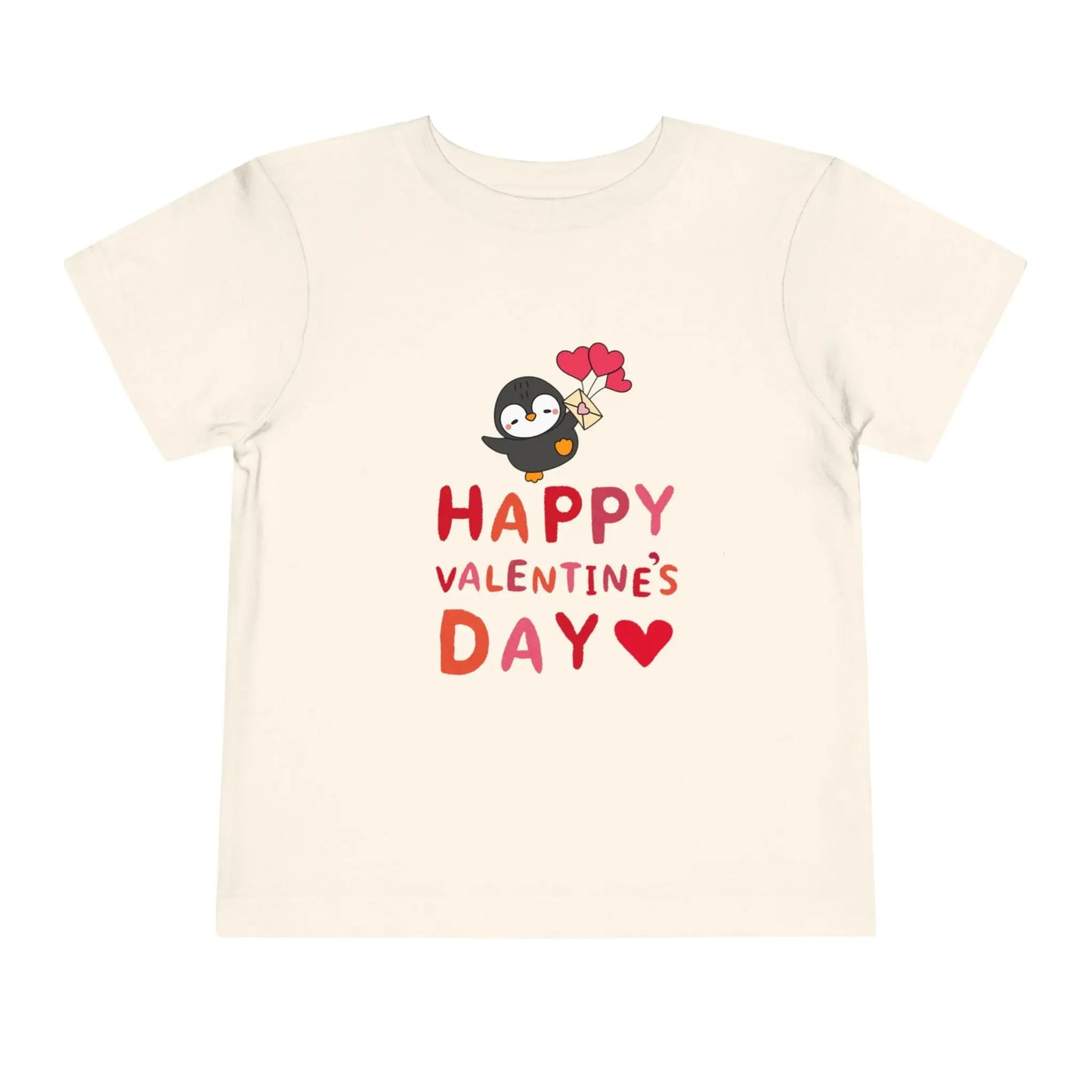 Soft cotton toddler tee with smiling penguin offering a heart. Perfect for Valentine's Day celebrations and spreading love. Sizes 2T-5T.
Natural