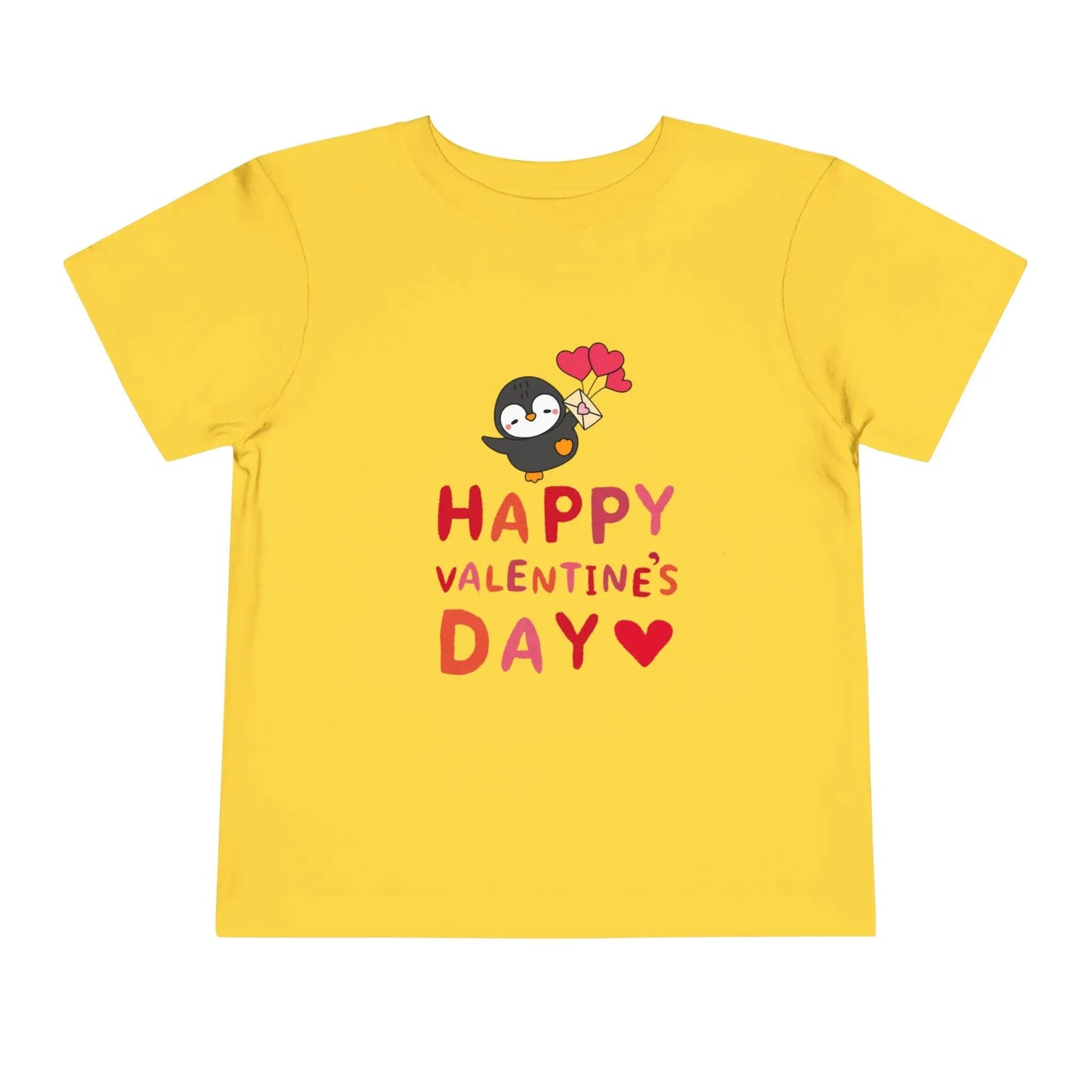 Soft cotton toddler tee with smiling penguin offering a heart. Perfect for Valentine's Day celebrations and spreading love. Sizes 2T-5T.
Yellow