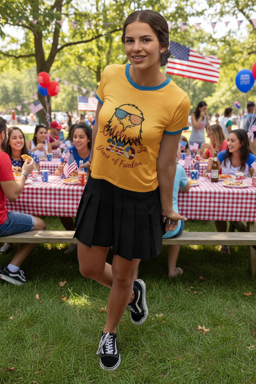 Show off America's 250th birthday in this soft Bella Canvas youth tee! Features a bold patriotic eagle in American-flag sunglasses. Perfect for 4th of July parades & cookouts. Sizes S–XL.