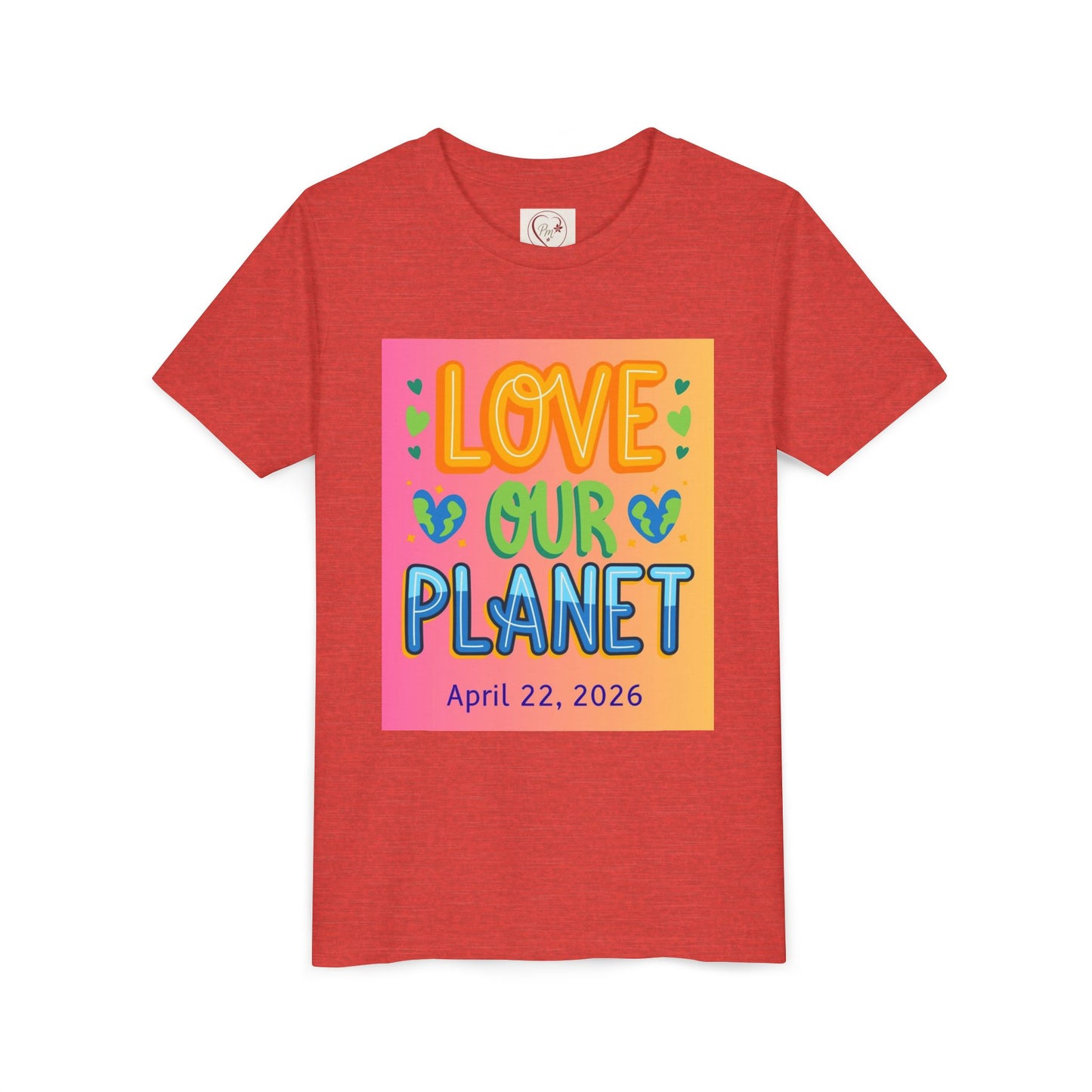 Soft cotton youth tee with Love Our Planet and Happy Earth Day graphics. Perfect for school celebrations and eco-conscious kids. Sizes S-XL.
Heather Red