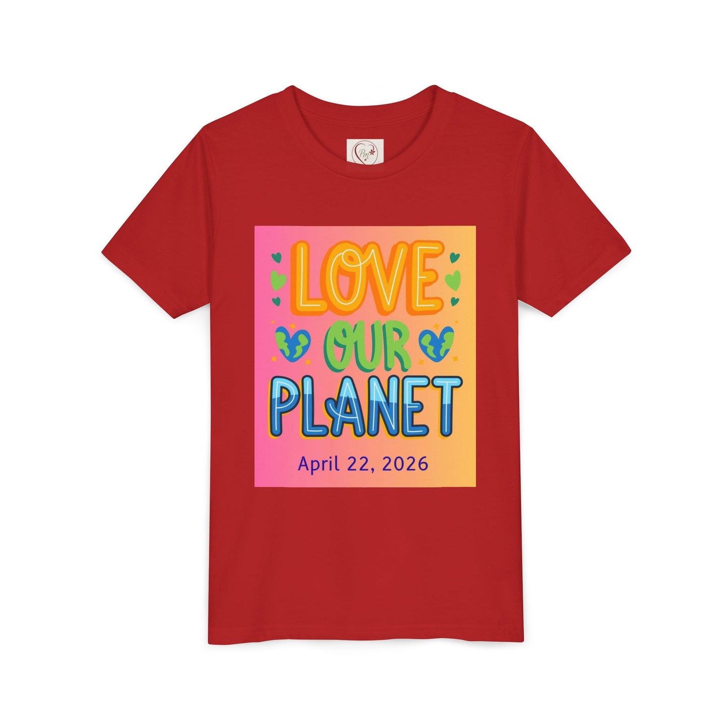 Soft cotton youth tee with Love Our Planet and Happy Earth Day graphics. Perfect for school celebrations and eco-conscious kids. Sizes S-XL.
Red