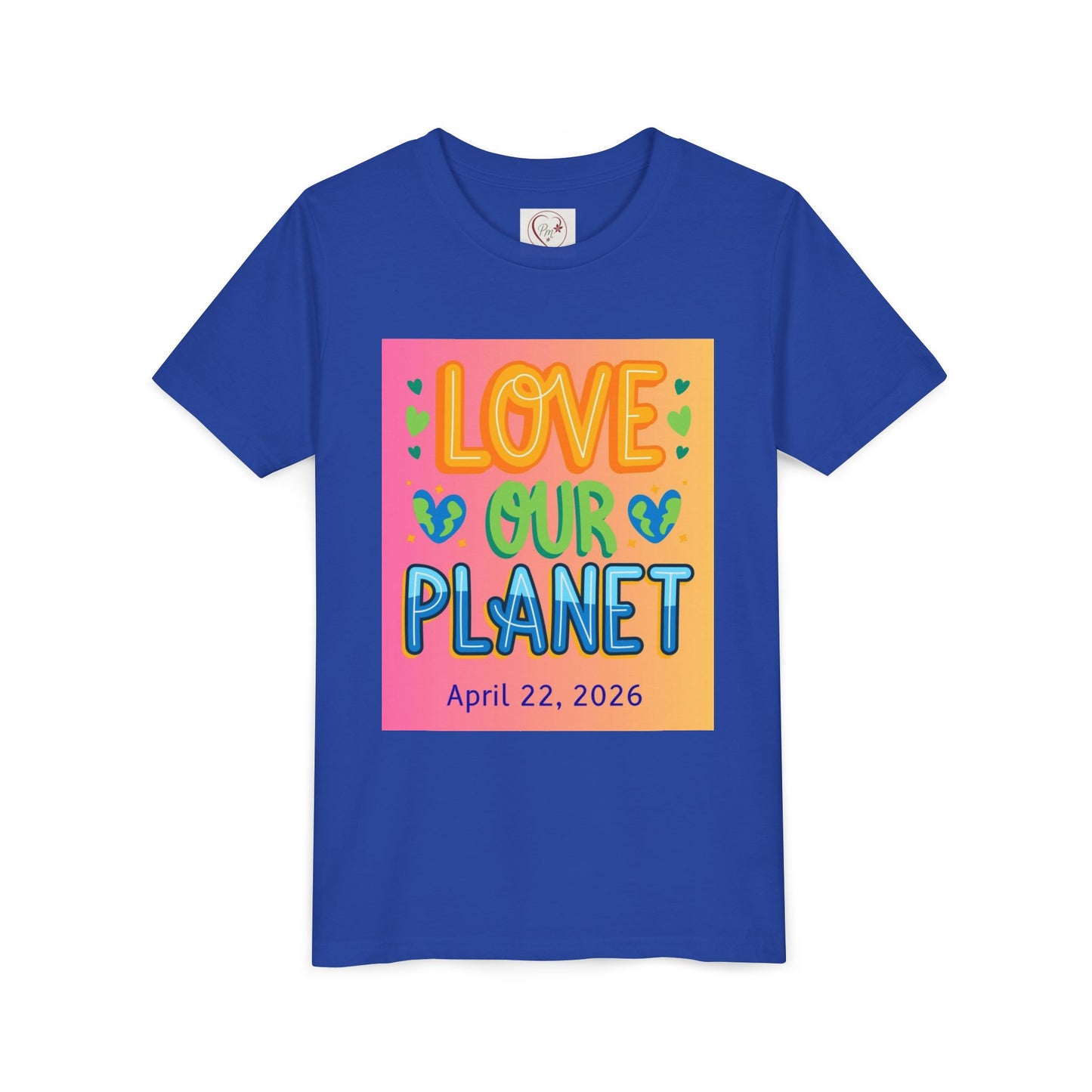 Soft cotton youth tee with Love Our Planet and Happy Earth Day graphics. Perfect for school celebrations and eco-conscious kids. Sizes S-XL.
True Royal