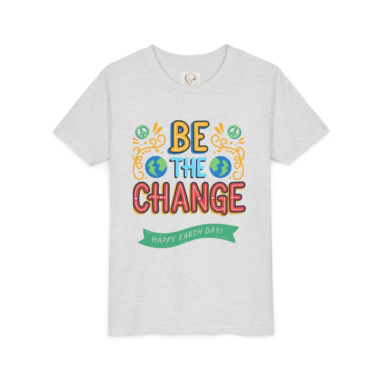 Soft cotton youth tee with Be the Change message and globe icons. Perfect for Earth Day celebrations and eco-friendly kids. Sizes S-XL.
Ash