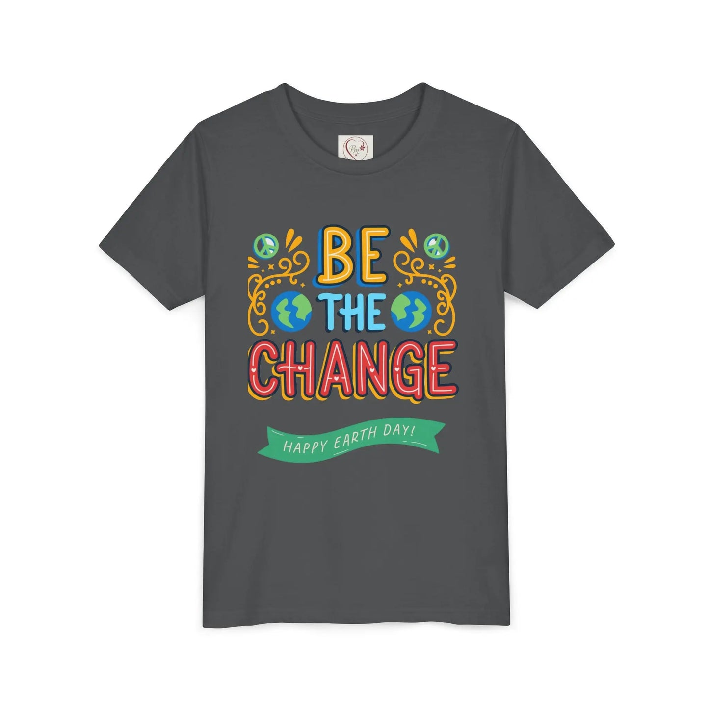 Soft cotton youth tee with Be the Change message and globe icons. Perfect for Earth Day celebrations and eco-friendly kids. Sizes S-XL.
Asphalt