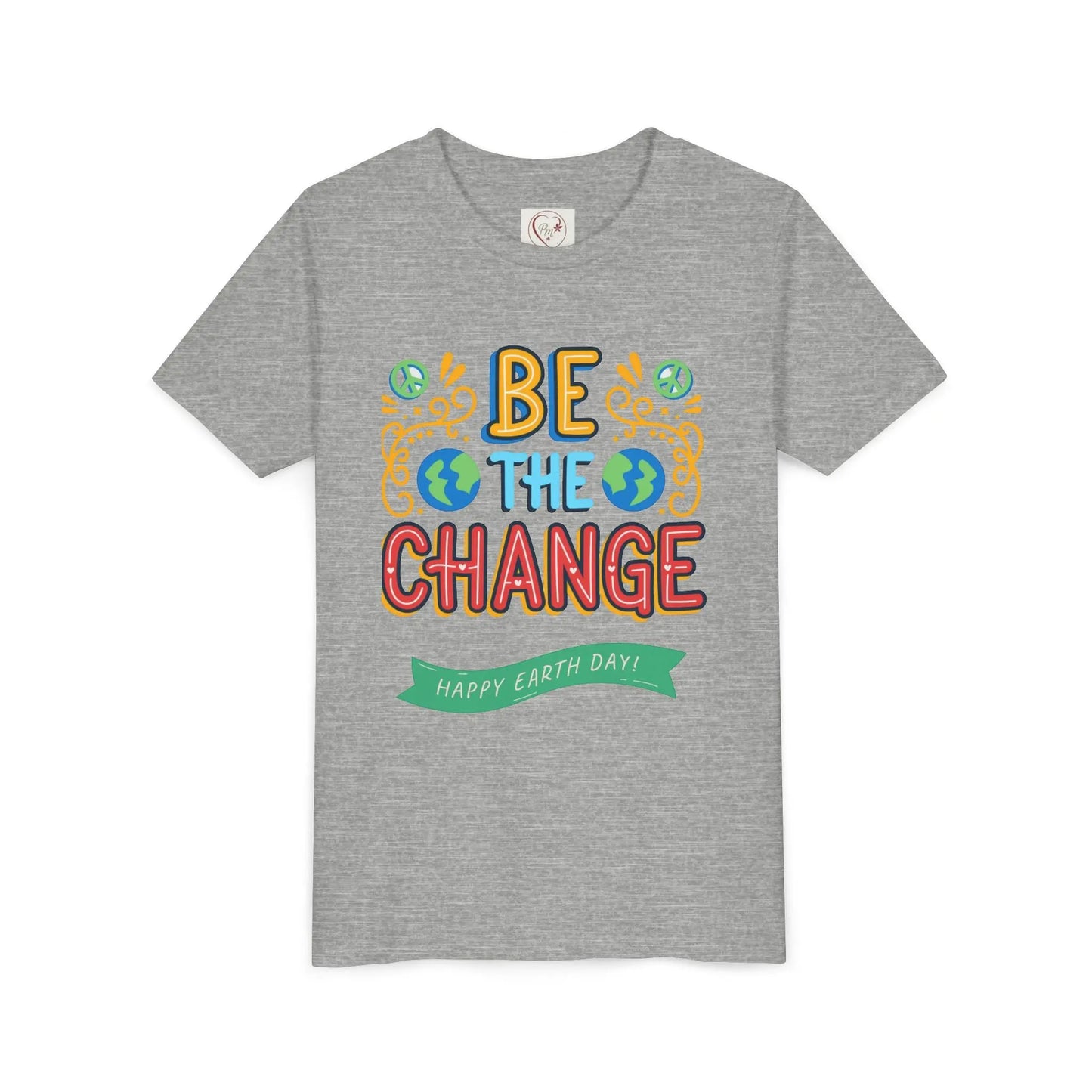 Soft cotton youth tee with Be the Change message and globe icons. Perfect for Earth Day celebrations and eco-friendly kids. Sizes S-XL.
Athletic Heather