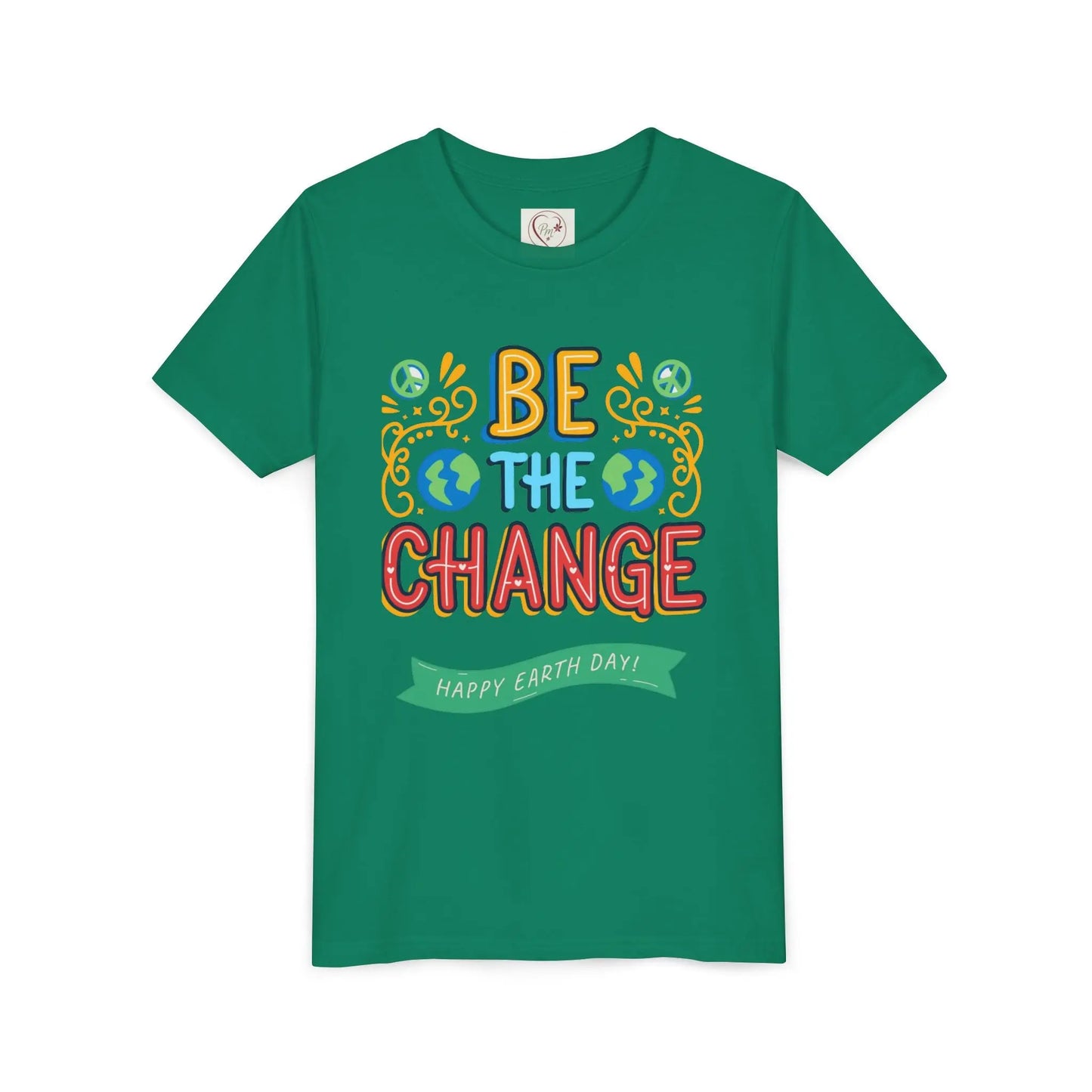 Soft cotton youth tee with Be the Change message and globe icons. Perfect for Earth Day celebrations and eco-friendly kids. Sizes S-XL.
Kelly Green