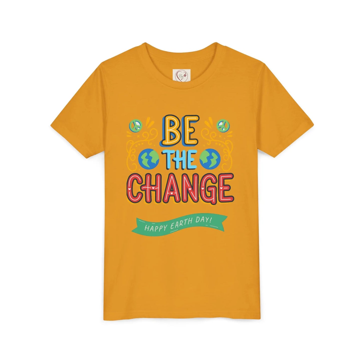 Soft cotton youth tee with Be the Change message and globe icons. Perfect for Earth Day celebrations and eco-friendly kids. Sizes S-XL.
Mustard