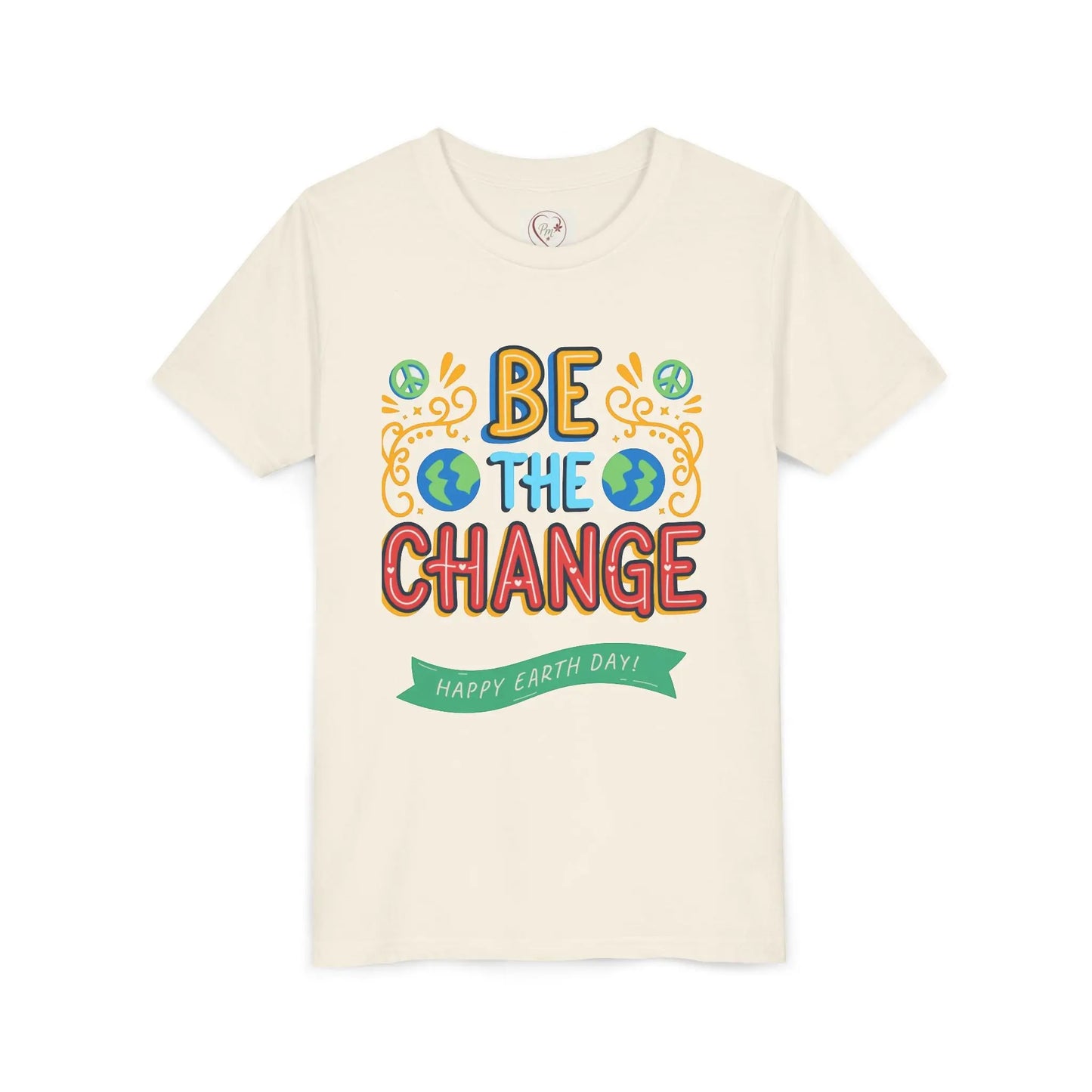 Soft cotton youth tee with Be the Change message and globe icons. Perfect for Earth Day celebrations and eco-friendly kids. Sizes S-XL.
Natural