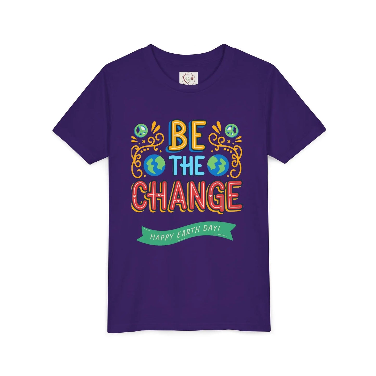 Soft cotton youth tee with Be the Change message and globe icons. Perfect for Earth Day celebrations and eco-friendly kids. Sizes S-XL.
Team Purple