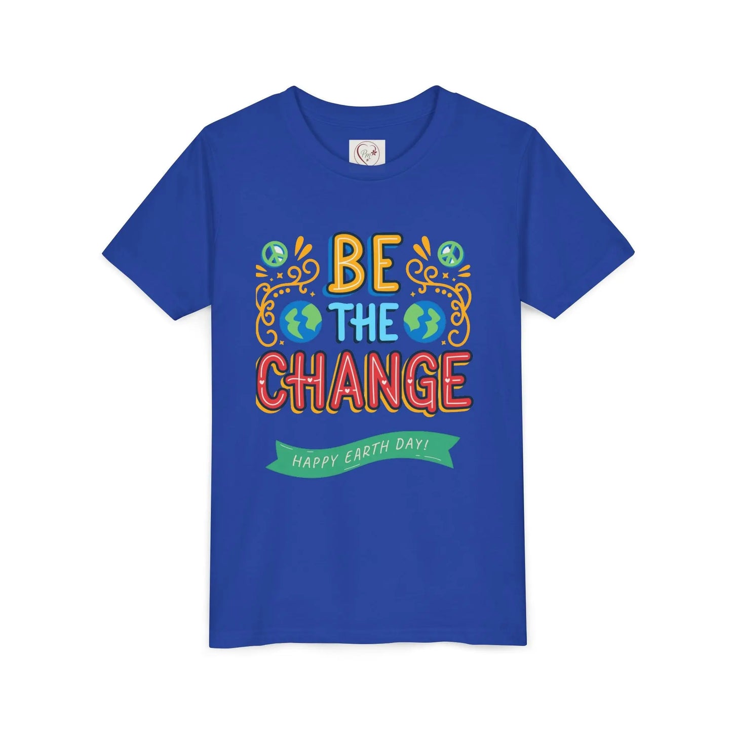 Soft cotton youth tee with Be the Change message and globe icons. Perfect for Earth Day celebrations and eco-friendly kids. Sizes S-XL.
True Royal