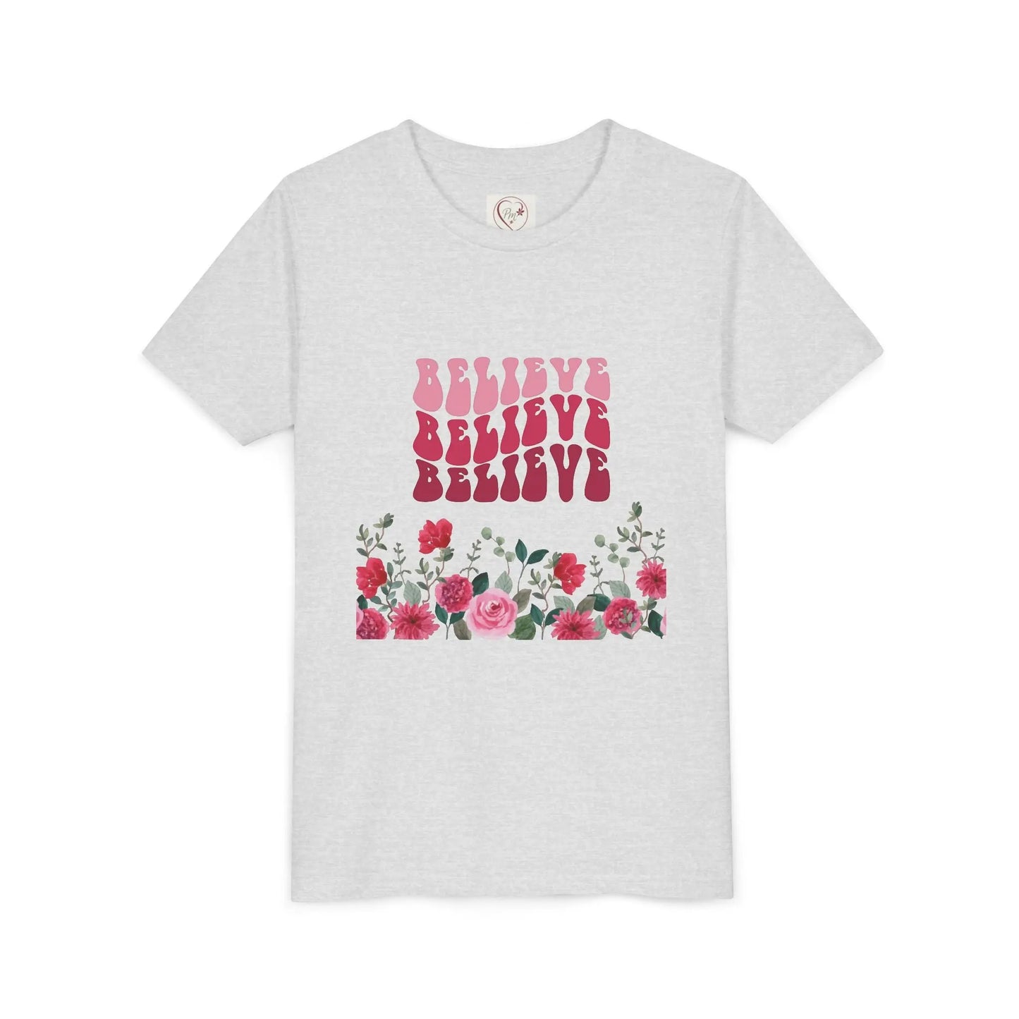 Soft cotton youth tee with vintage Believe text and hand-drawn roses. Perfect for church, youth group, and faith-based celebrations. Sizes S-XL.
Ash