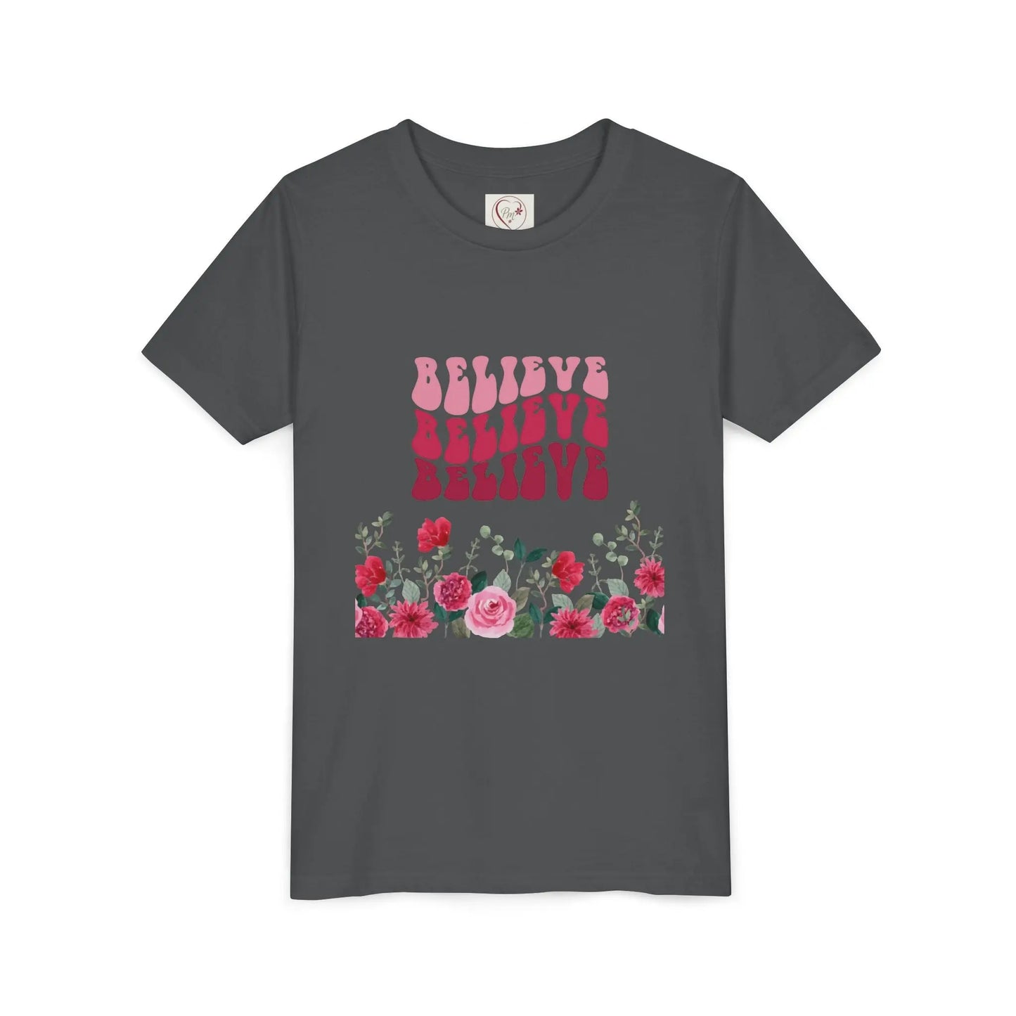 Soft cotton youth tee with vintage Believe text and hand-drawn roses. Perfect for church, youth group, and faith-based celebrations. Sizes S-XL.
Asphalt