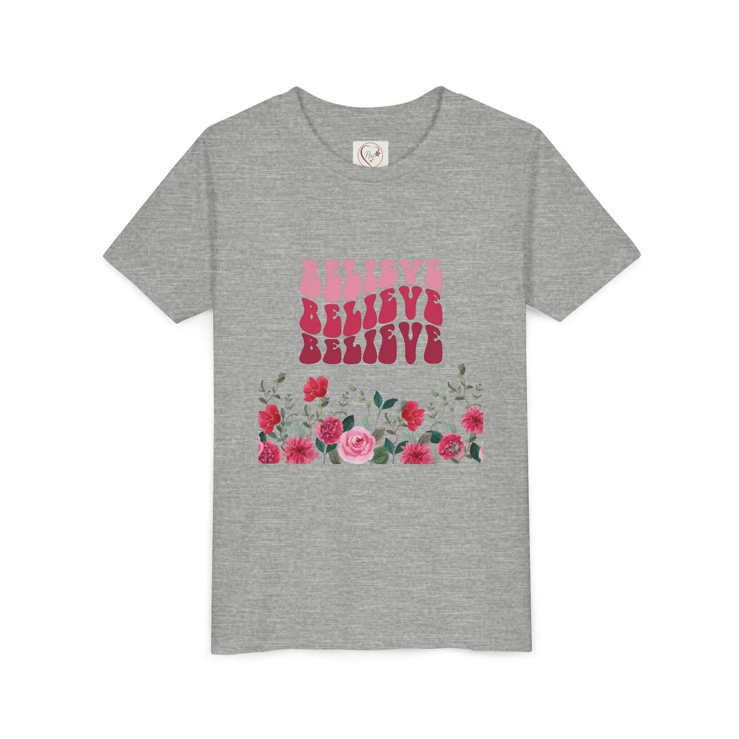 Soft cotton youth tee with vintage Believe text and hand-drawn roses. Perfect for church, youth group, and faith-based celebrations. Sizes S-XL.
Athletic Heather