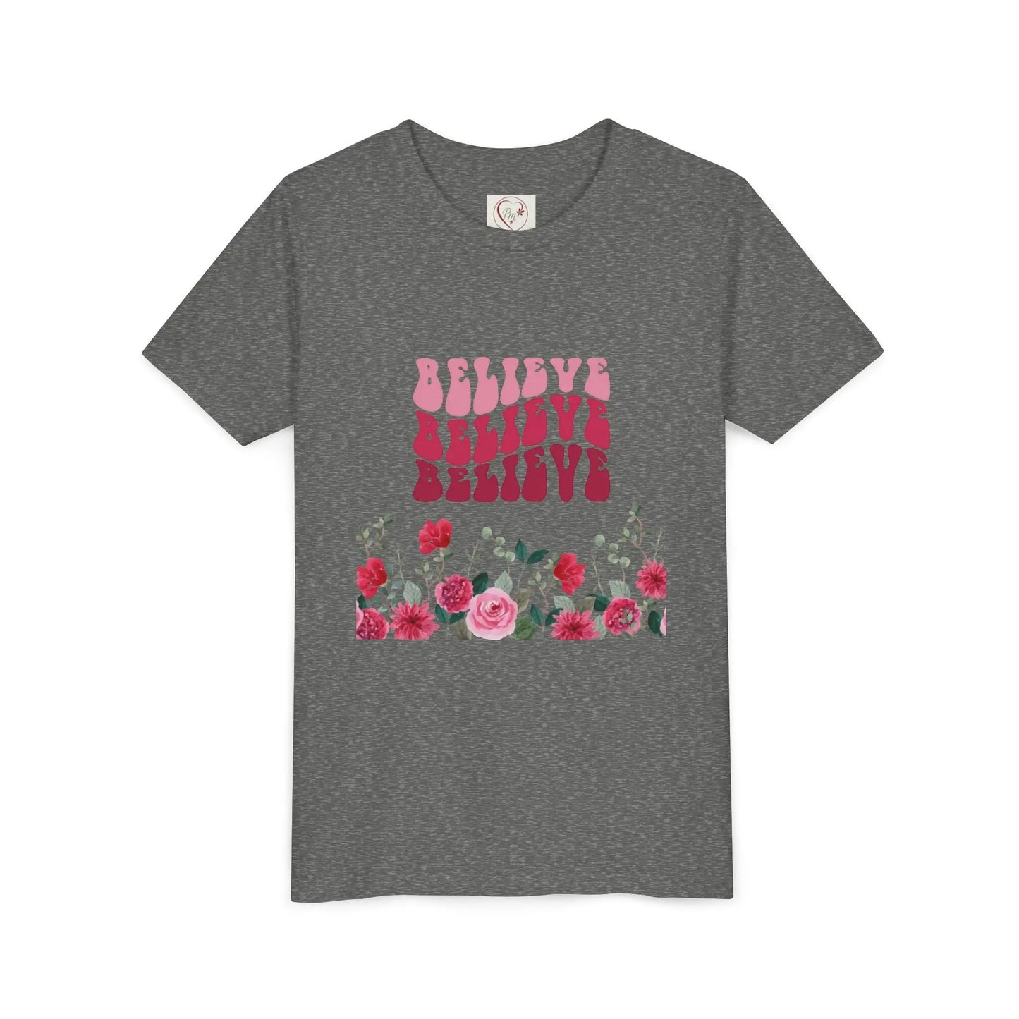 Soft cotton youth tee with vintage Believe text and hand-drawn roses. Perfect for church, youth group, and faith-based celebrations. Sizes S-XL.
Deep Heather
