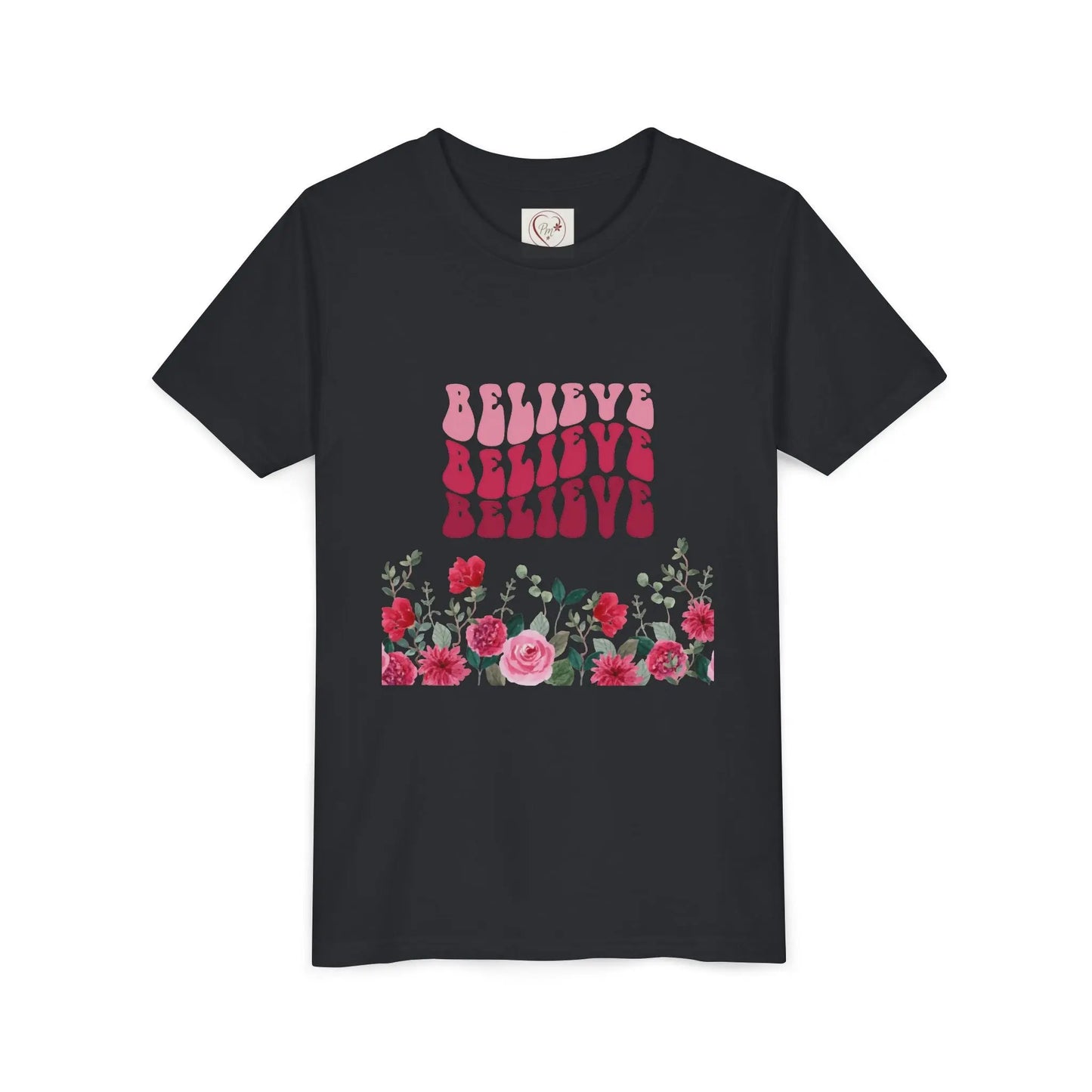Soft cotton youth tee with vintage Believe text and hand-drawn roses. Perfect for church, youth group, and faith-based celebrations. Sizes S-XL.
Vintage Black