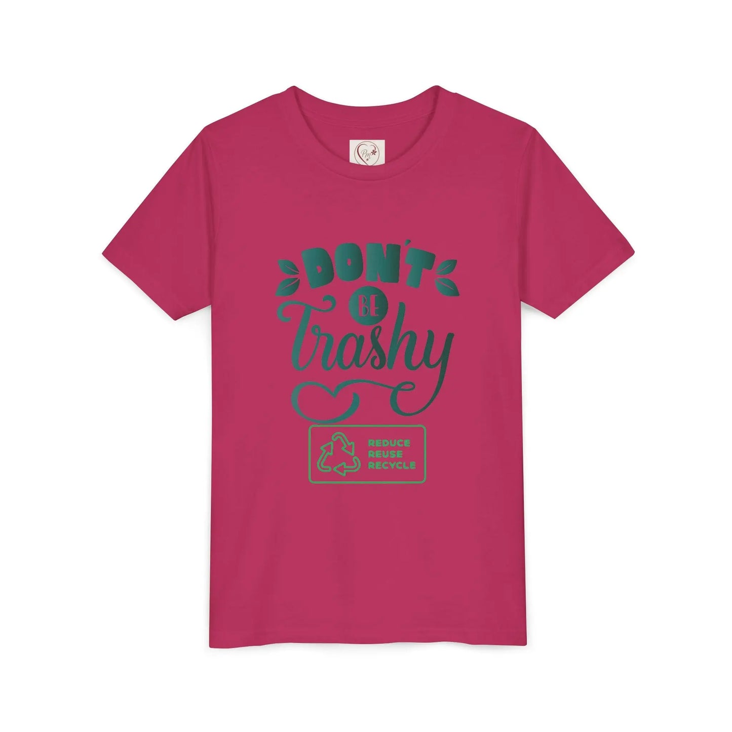Soft cotton youth tee with Don't Be Trashy message and recycle icon. Perfect for Earth Day celebrations and eco-friendly kids. Sizes S-XL.
Berry