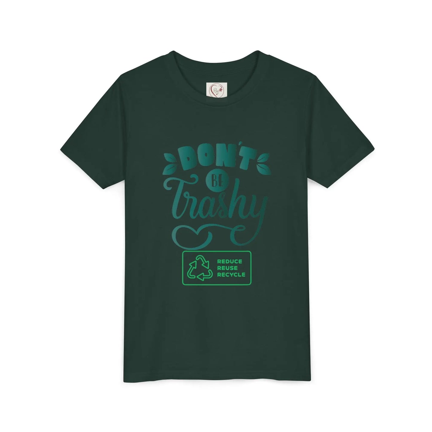 Soft cotton youth tee with Don't Be Trashy message and recycle icon. Perfect for Earth Day celebrations and eco-friendly kids. Sizes S-XL.
Forest