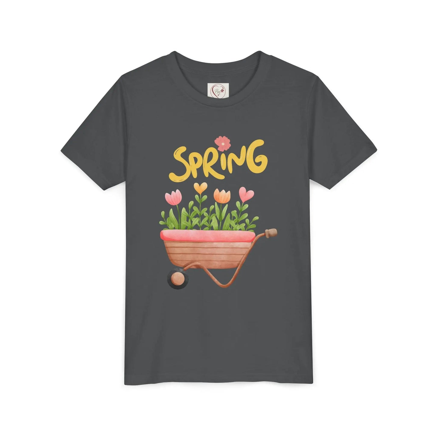 Soft cotton youth tee with blooming tulips in wheelbarrow and Hello Spring design with blue bird. Perfect for spring celebrations. Sizes S-XL.
Asphalt