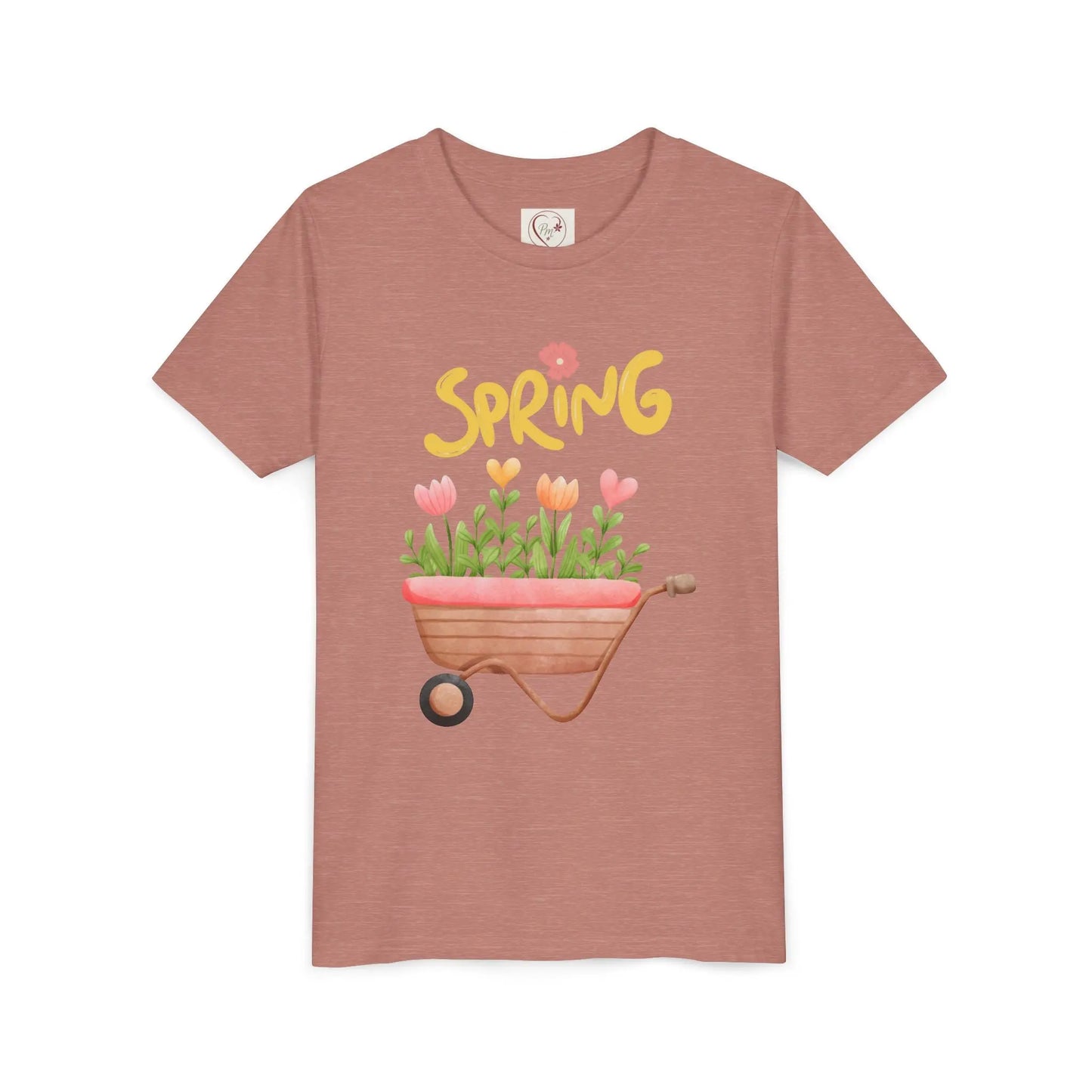 Soft cotton youth tee with blooming tulips in wheelbarrow and Hello Spring design with blue bird. Perfect for spring celebrations. Sizes S-XL.
Heather Mauve