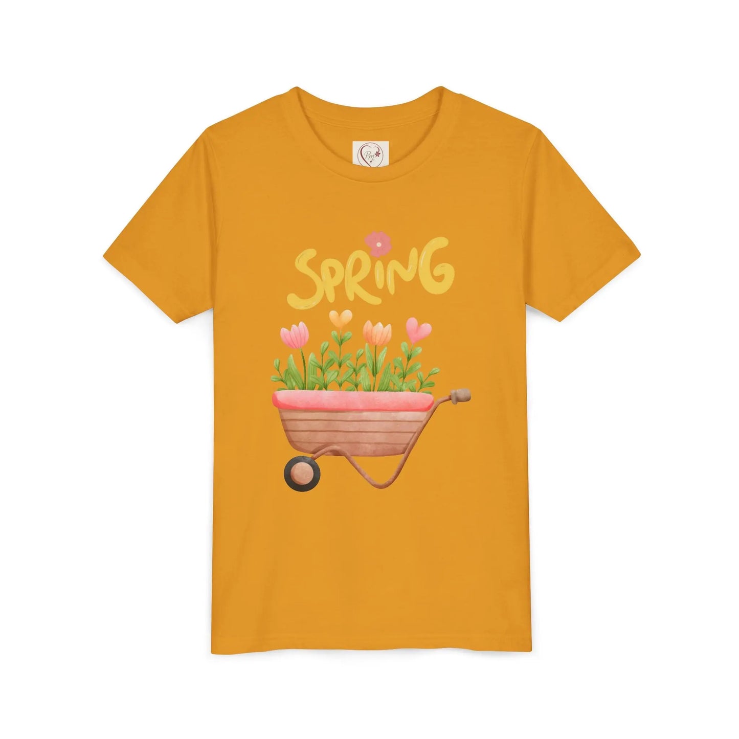 Soft cotton youth tee with blooming tulips in wheelbarrow and Hello Spring design with blue bird. Perfect for spring celebrations. Sizes S-XL.
Mustard