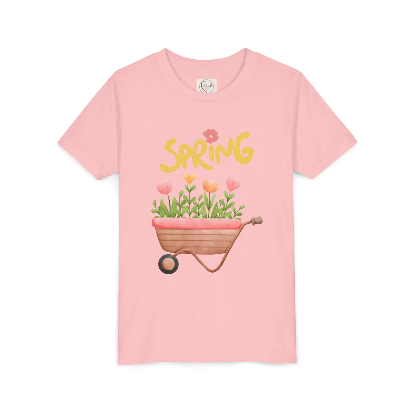Soft cotton youth tee with blooming tulips in wheelbarrow and Hello Spring design with blue bird. Perfect for spring celebrations. Sizes S-XL.
Pink