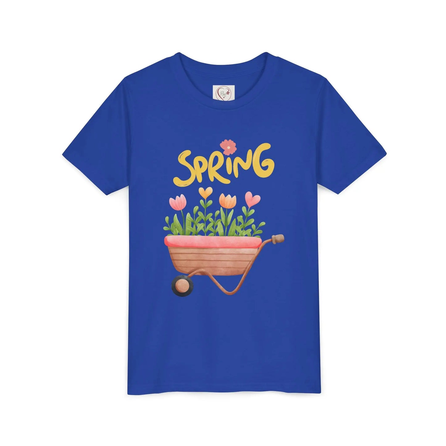 Soft cotton youth tee with blooming tulips in wheelbarrow and Hello Spring design with blue bird. Perfect for spring celebrations. Sizes S-XL.
True Royal