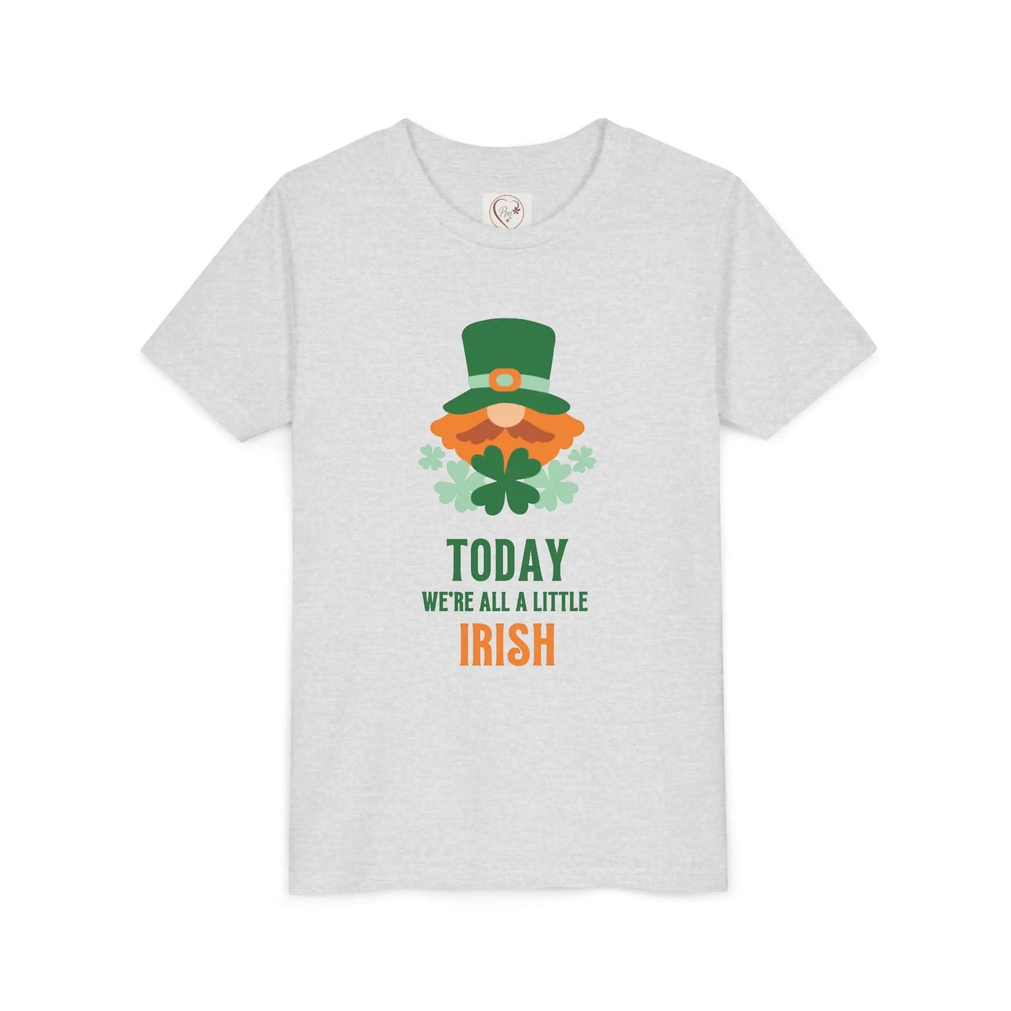 Soft cotton youth tee with cheerful leprechaun and Today We're All a Little Irish message. Perfect for St. Patrick's Day celebrations. Sizes S-XL.
Ash