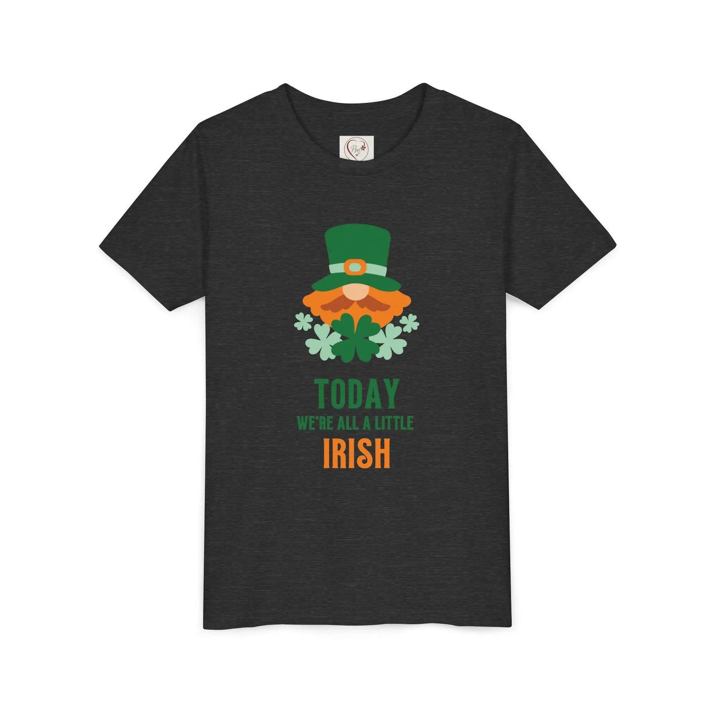 Soft cotton youth tee with cheerful leprechaun and Today We're All a Little Irish message. Perfect for St. Patrick's Day celebrations. Sizes S-XL.
Dark Grey Heather