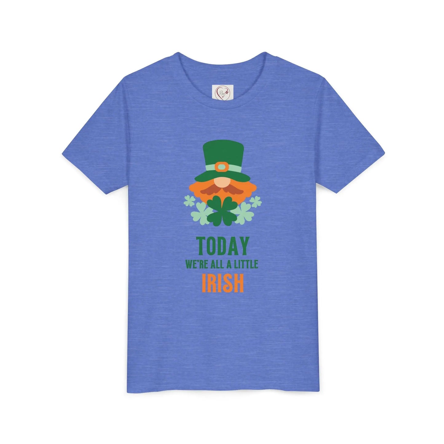 Soft cotton youth tee with cheerful leprechaun and Today We're All a Little Irish message. Perfect for St. Patrick's Day celebrations. Sizes S-XL.
Heather Columbia Blue
