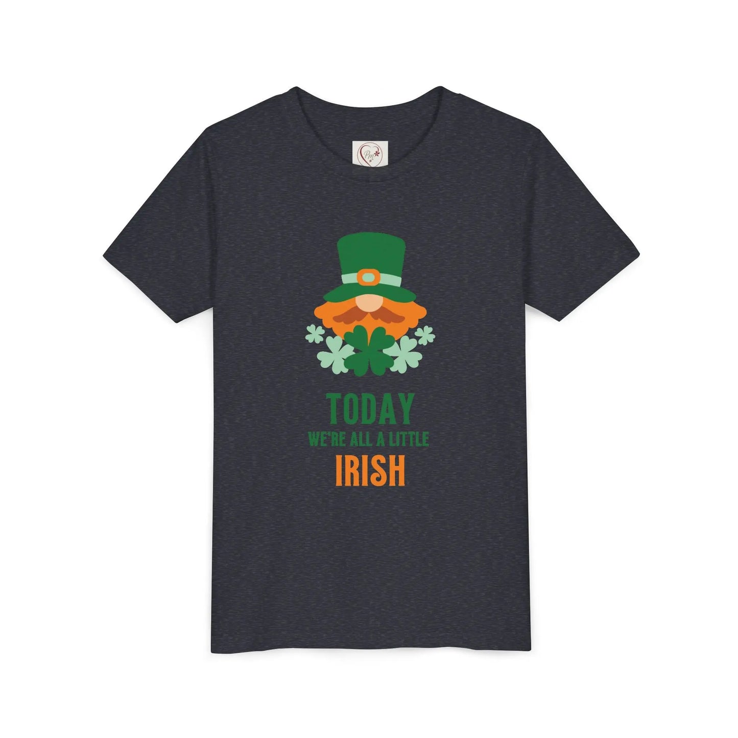 Soft cotton youth tee with cheerful leprechaun and Today We're All a Little Irish message. Perfect for St. Patrick's Day celebrations. Sizes S-XL.
Heather Navy