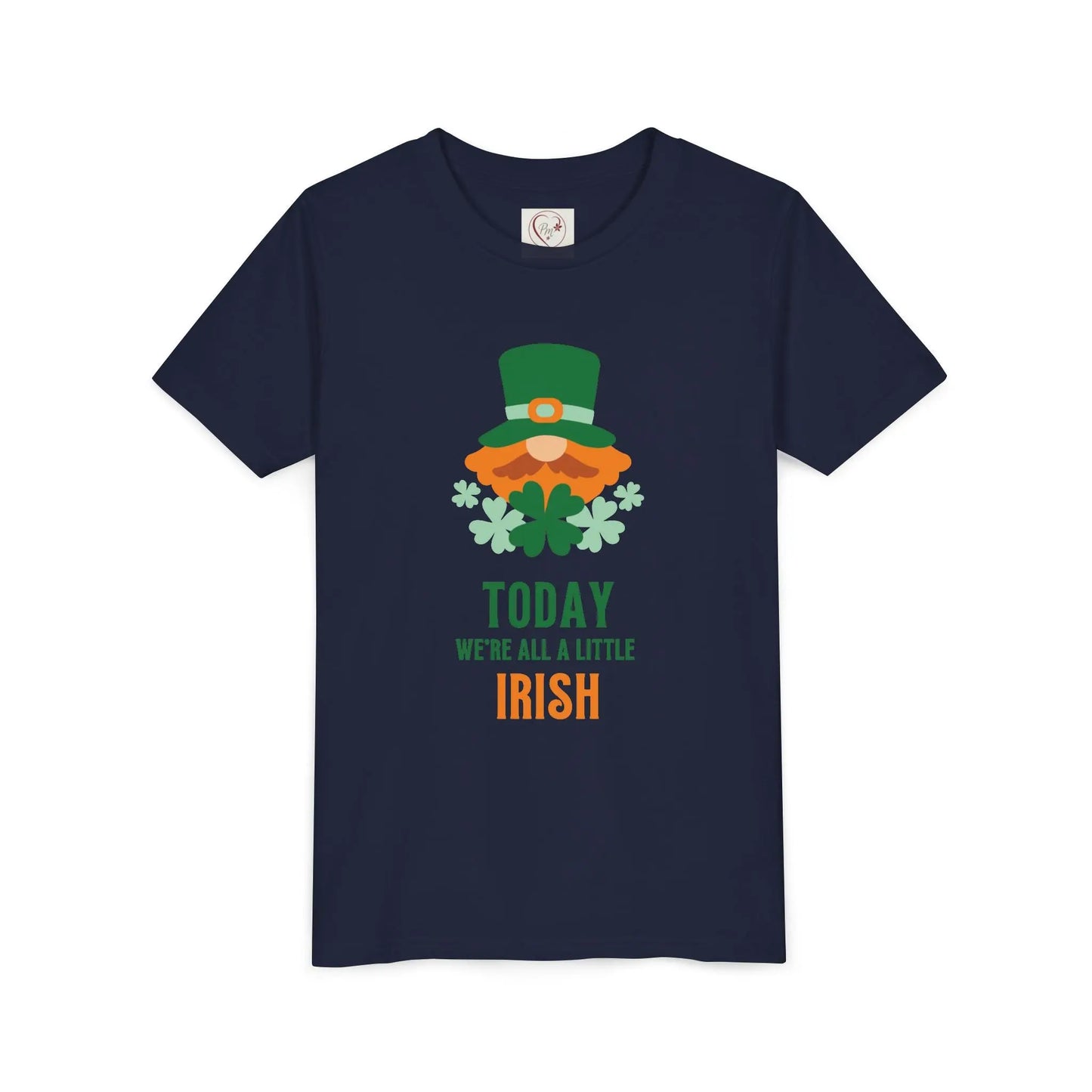 Soft cotton youth tee with cheerful leprechaun and Today We're All a Little Irish message. Perfect for St. Patrick's Day celebrations. Sizes S-XL.
Navy