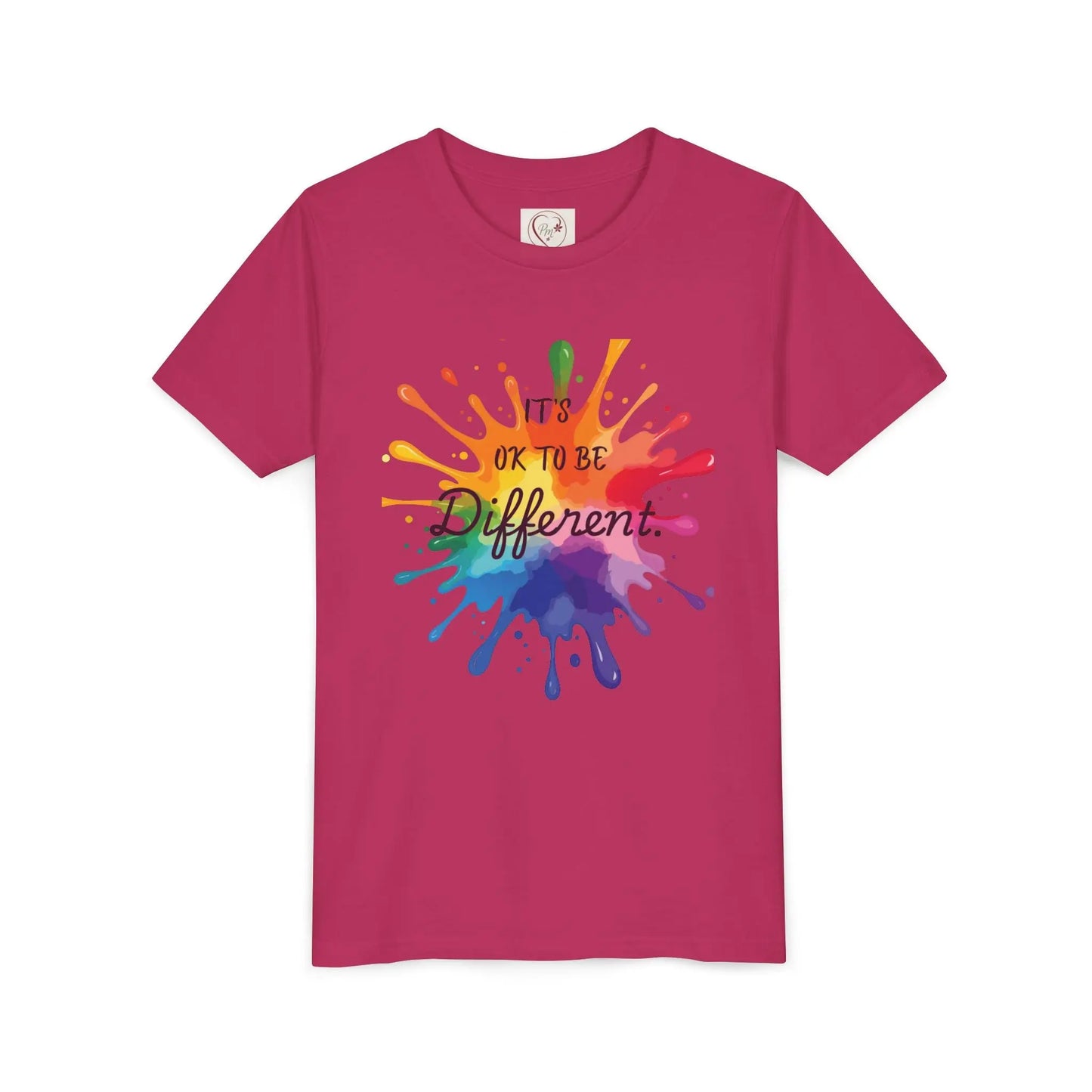  Berry Bella Canvas shirt with rainbow paint splash design reading It's OK To Be Different, autism awareness tee by PM Creations 25
